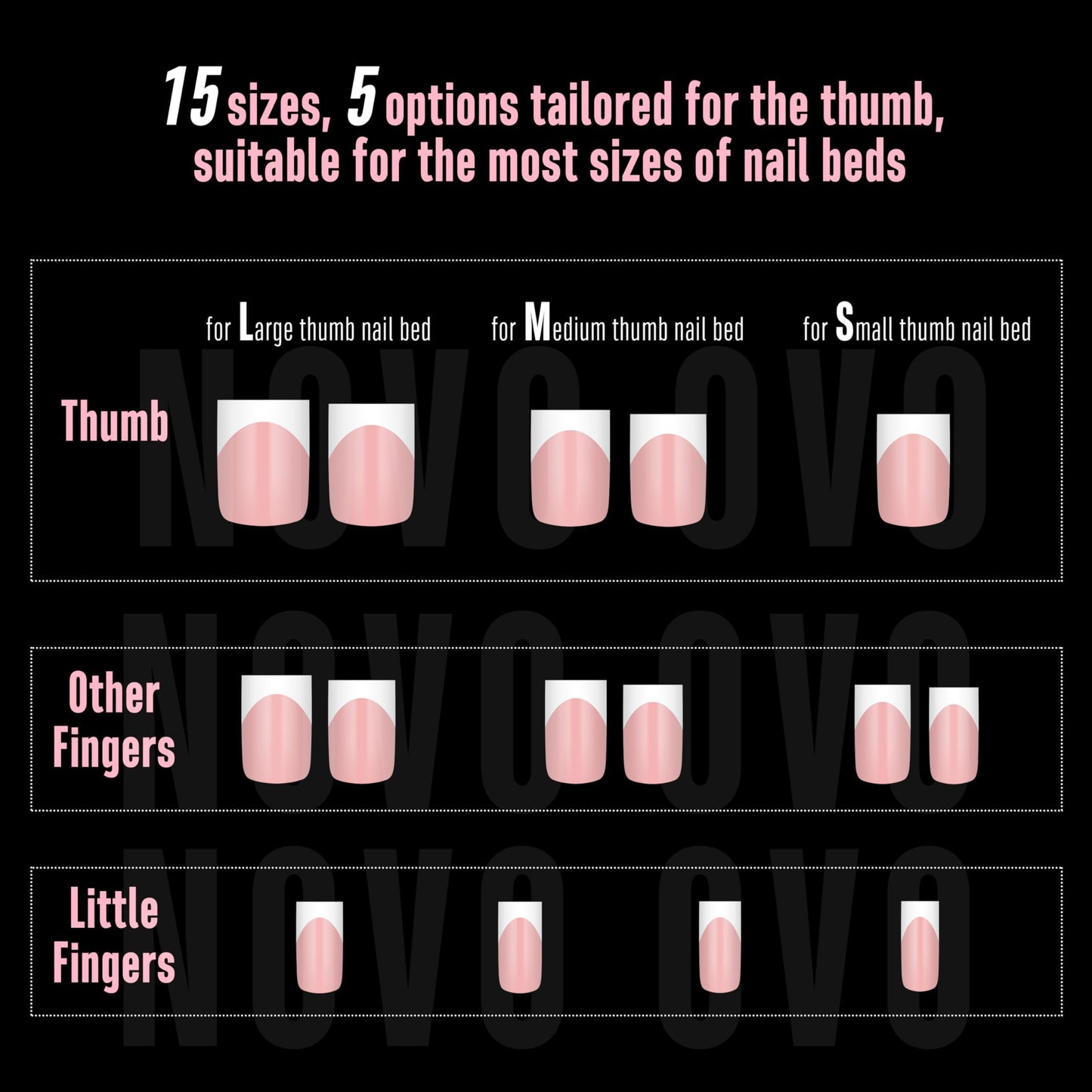 NOVO OVO Short Sharp Square White French Tip Nail Tips Press on BABY PINK, Need Builder Gel Top Coat Nail Glue, Soft Gel Fake Nail Extension, Full Cover False Nails for Salon DIY x 15 Sizes 240 pcs