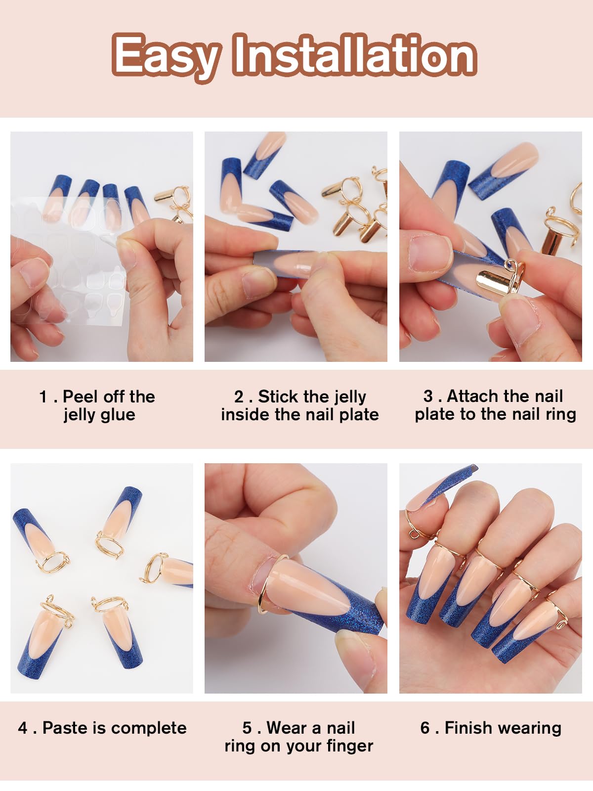 20PCS Nail Rings, EBANKU Updated Adjustable Nail Rings Detachable Reusable Women Gift Ring Set with 120PCS Adhesive Nail Tabs for Acrylic Nail Art Decoration Gold and Silver