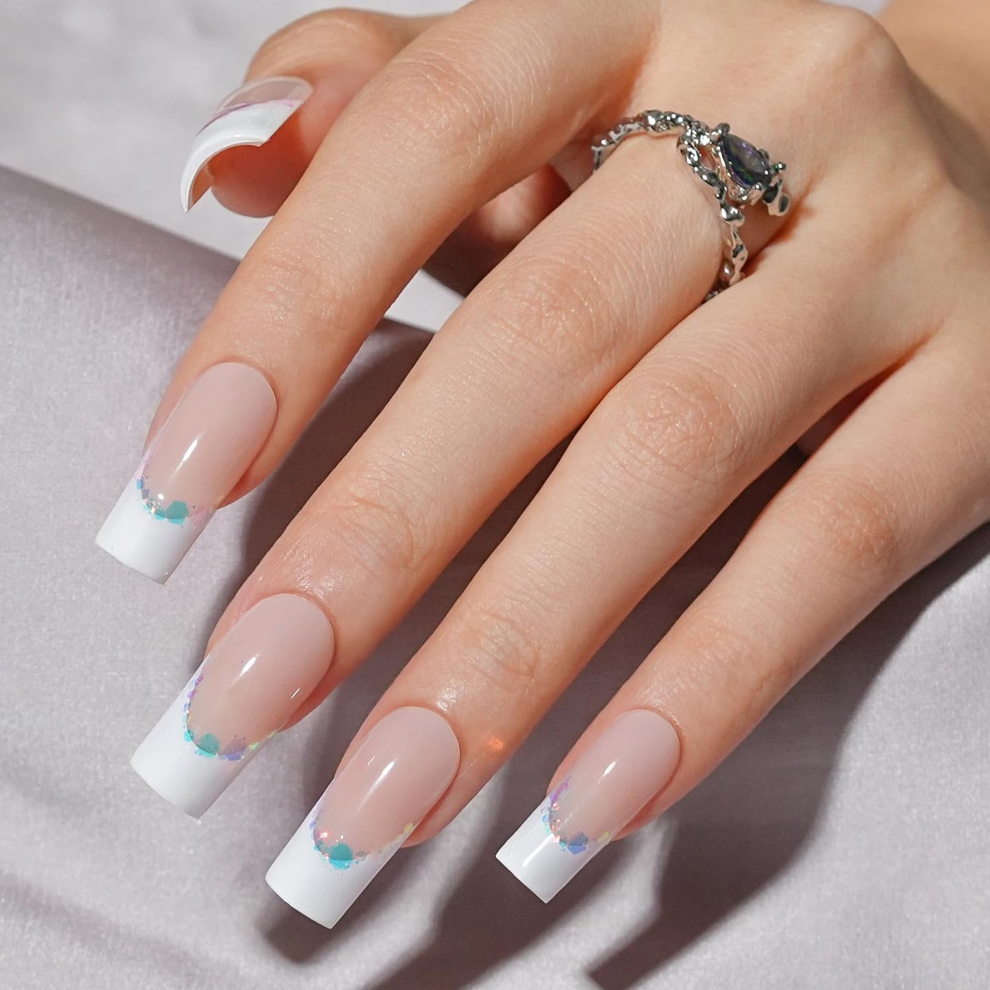 French Gel Nail Tips - Jofay Fashion French Tip Press on Nails 10-Piece Set 320Pcs, 3 in 1 Nude long Square Nail Tips, No Need to File Acrylic Fake Nails for Nail Art DIY & Nail Extension, 16 Sizes