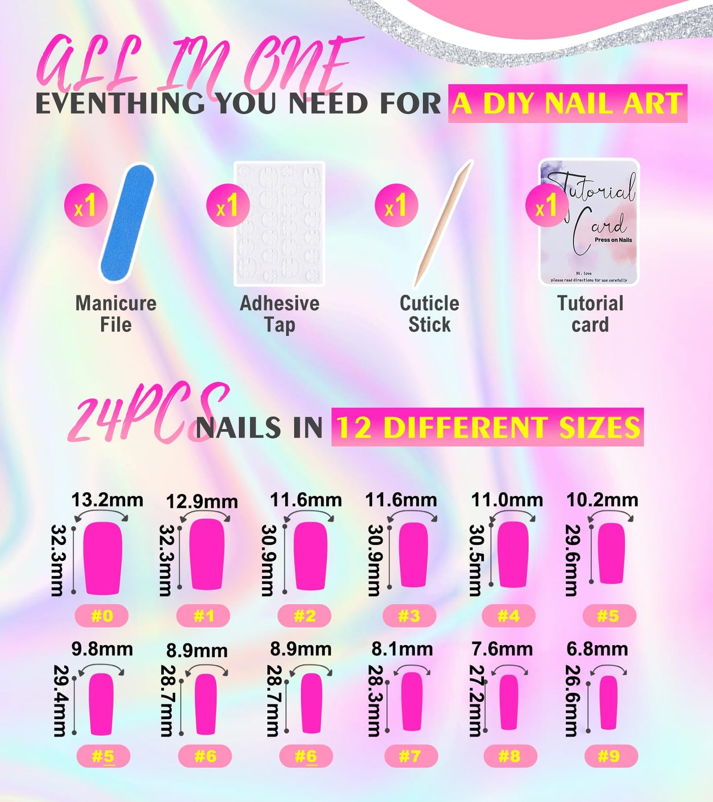 Press on Nails Extra Long - Aegenacess Square Press On Nails with Flowers and Rhinestones, Nude White Matte Fake Nails with Glue Sticker, Handmade 24 pcs Stick On Nails False Nail in 12 Sizes