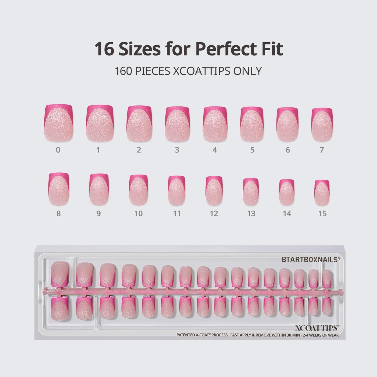 BTArtboxnails XCOATTIPS 5 Brighter Pastel French Tip Press on Nails - Short Square, Cat Eye Base, 4-Week Wear, Easy-to-Apply, Soak Off, Salon Quality Value at Home, 16 Size - 160 Fake Nails