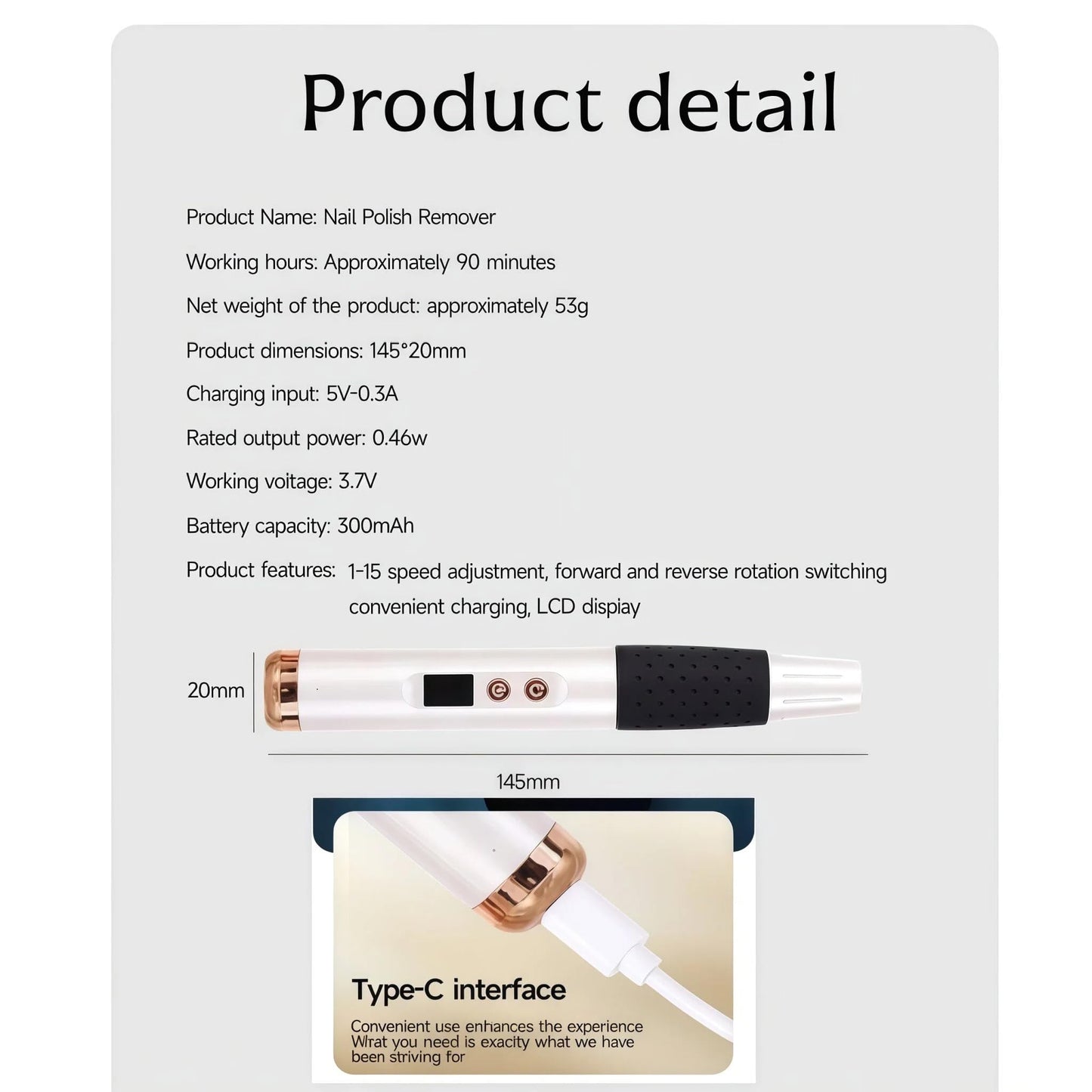 Cordless Nail Drill Professional, 15 Speeds 2-Way Portable Electric Nail File Kit for Women Home Salon Manicure Pedicure Beginners (White)