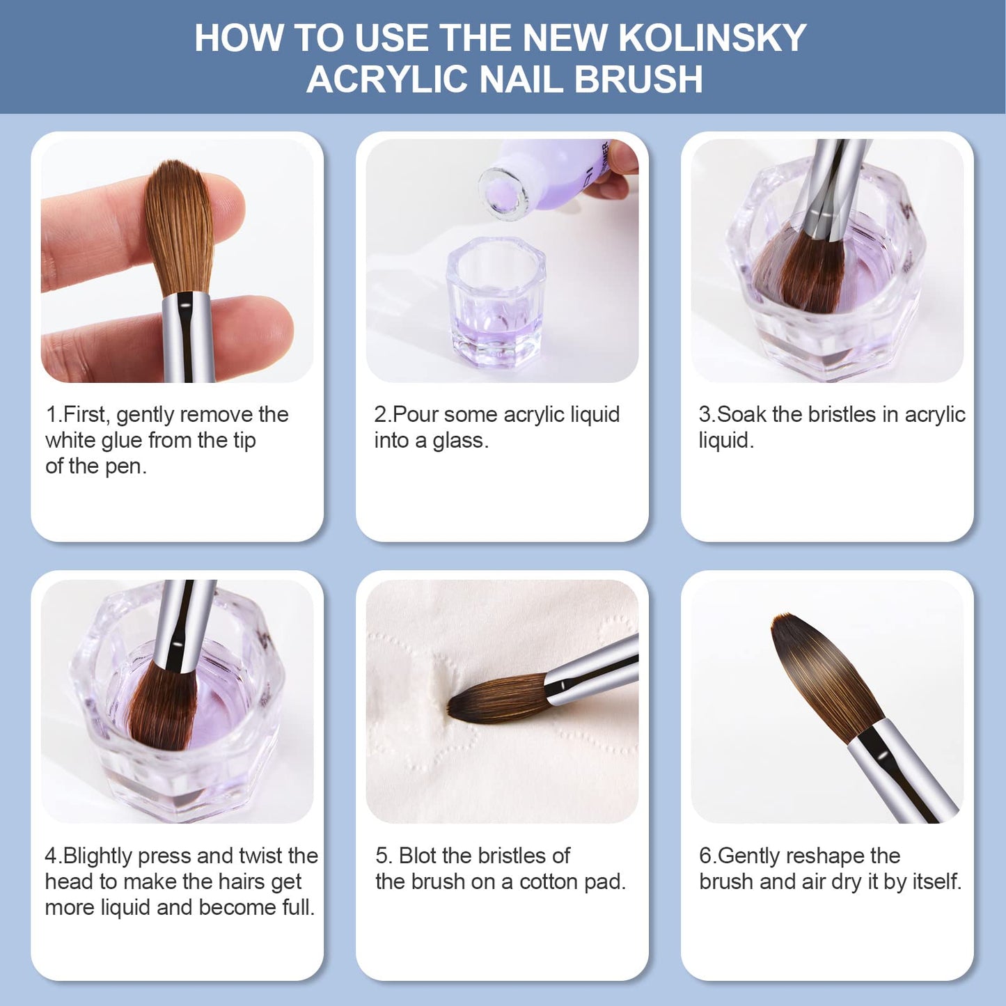Acrylic Nail Brush Size 14,KEMEISI 100% Pure Kolinsky Nail Art Brushes Sturdy Handle Oval Shaped Acrylic Powder Nail Design Tools for Professional Manicure DIY Home Salon (Blue Gradient)