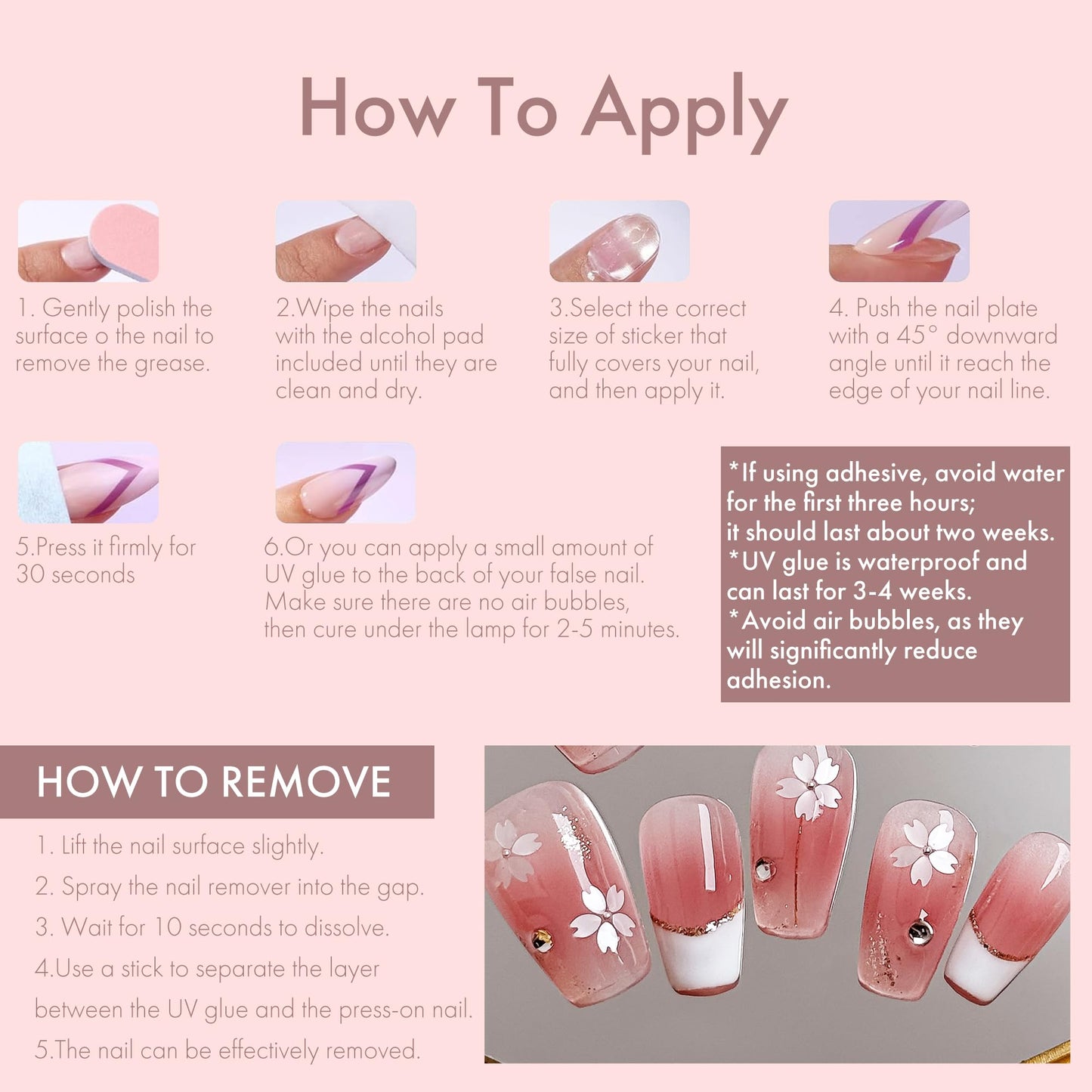 Veil Press On Nails 10pcs, Pink Cherry Blossom Gradient UV Gel/Acrylic False Nails, Elegant Floral French Tip Spring Blossom Nail Art for Women, Cute Pastel Flower Soft Glam Nail Set (Pink, XS)