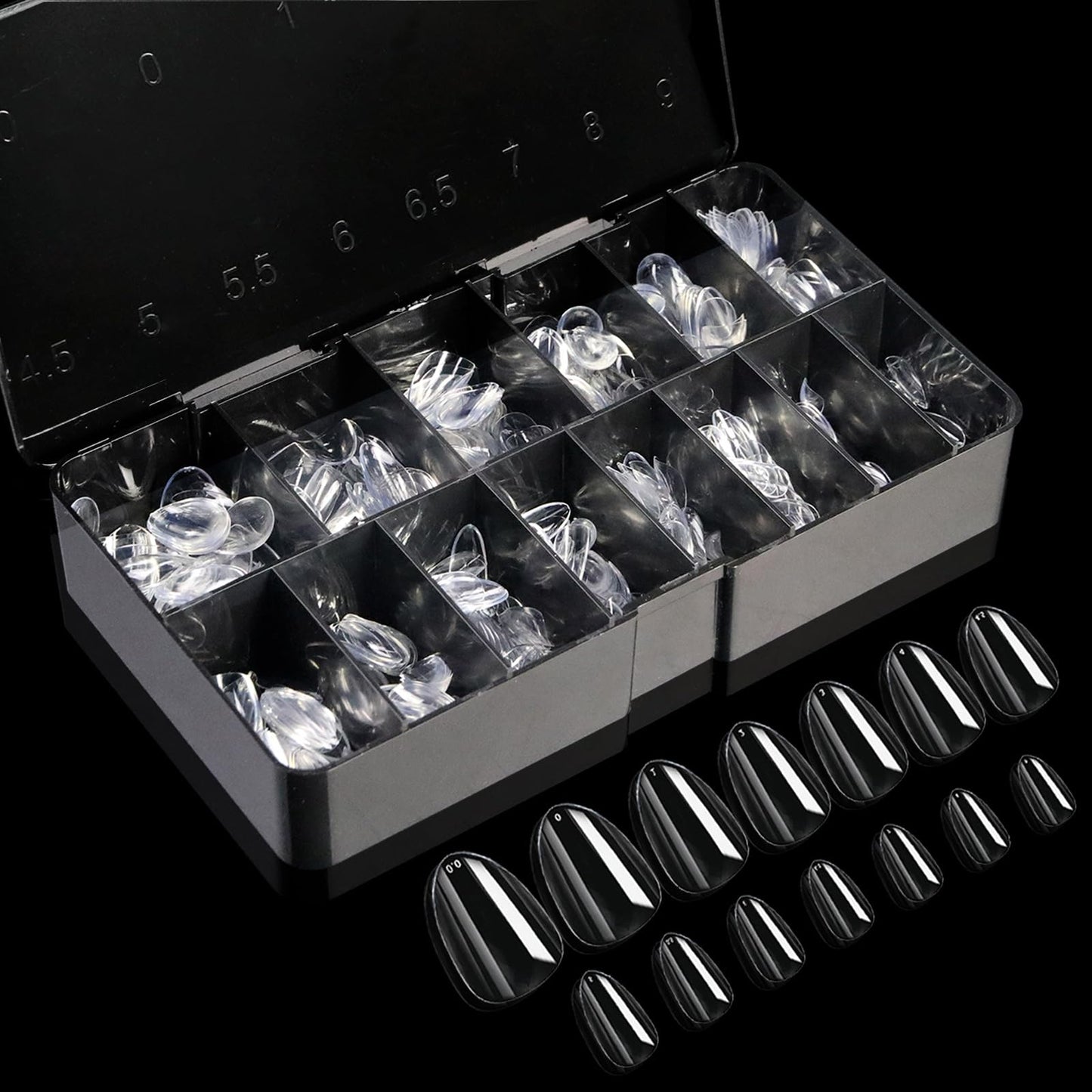 Cycullinyt 600pcs Sculpted Medium Almond Soft Gel Nail Tips, Professional False Nail Tips with Box - 14 Sizes Full Cover Clear Acrylic Press On Fake Nails for Extension Manicure Salon DIY at Home