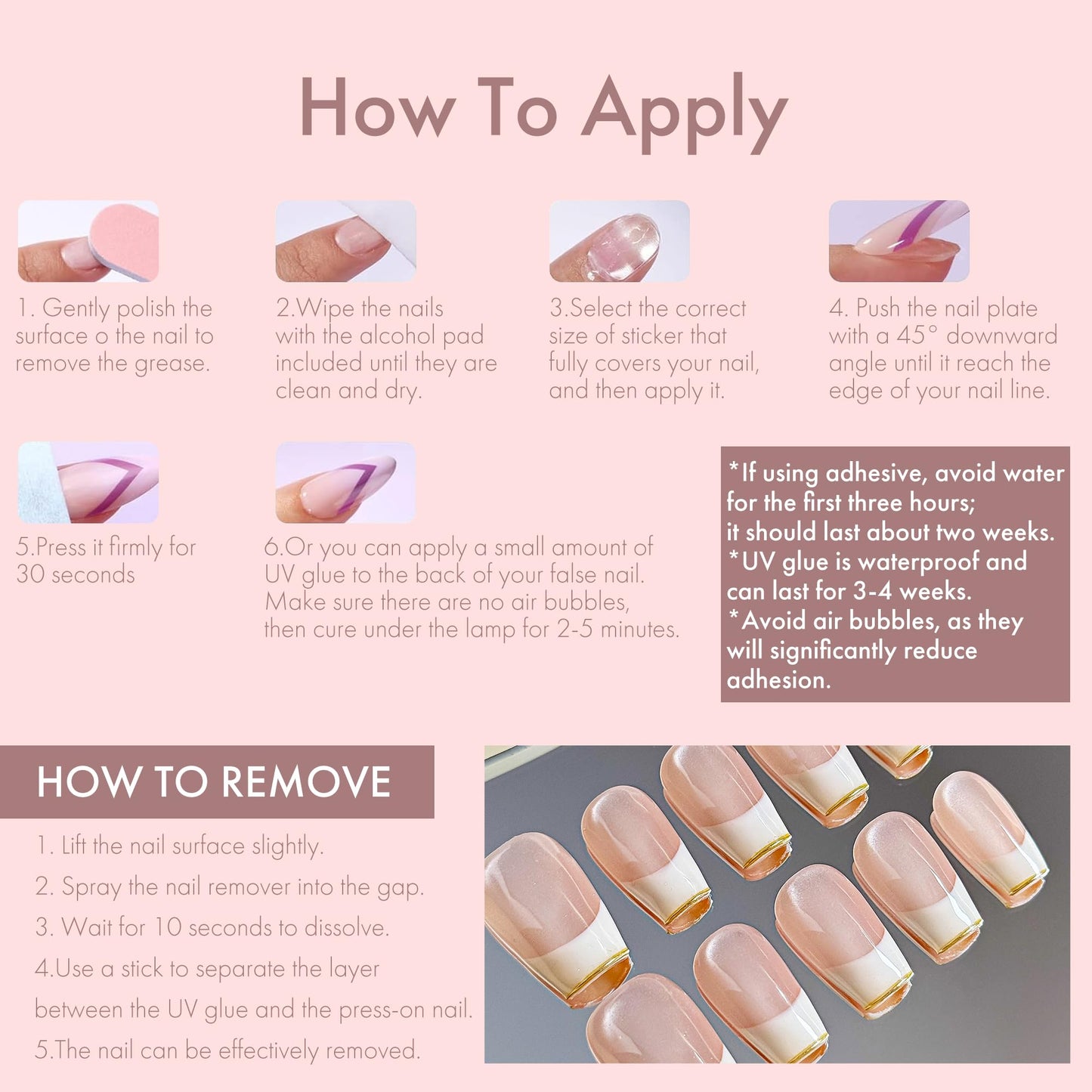 Pure Grace Nude French Tip Press On Nails 10PCS, Classic French Manicure Fake Nails with Soft Nude-Pink Base & Crisp White Tips, Elegant Minimalist Acrylic/UV Gel Press-Ons for Women (light pink, S)
