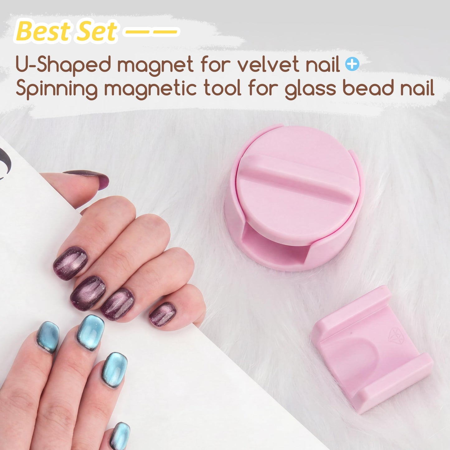 360ยฐ Rotating Glass Bead Nail Magnet Tool with U-Shaped Magnet for Velvet Nail, Compatible with Magnetic Nail Polish, DIY Nail Art Accessories, Strong Magnet for Home DIY&Salons, Set of 2
