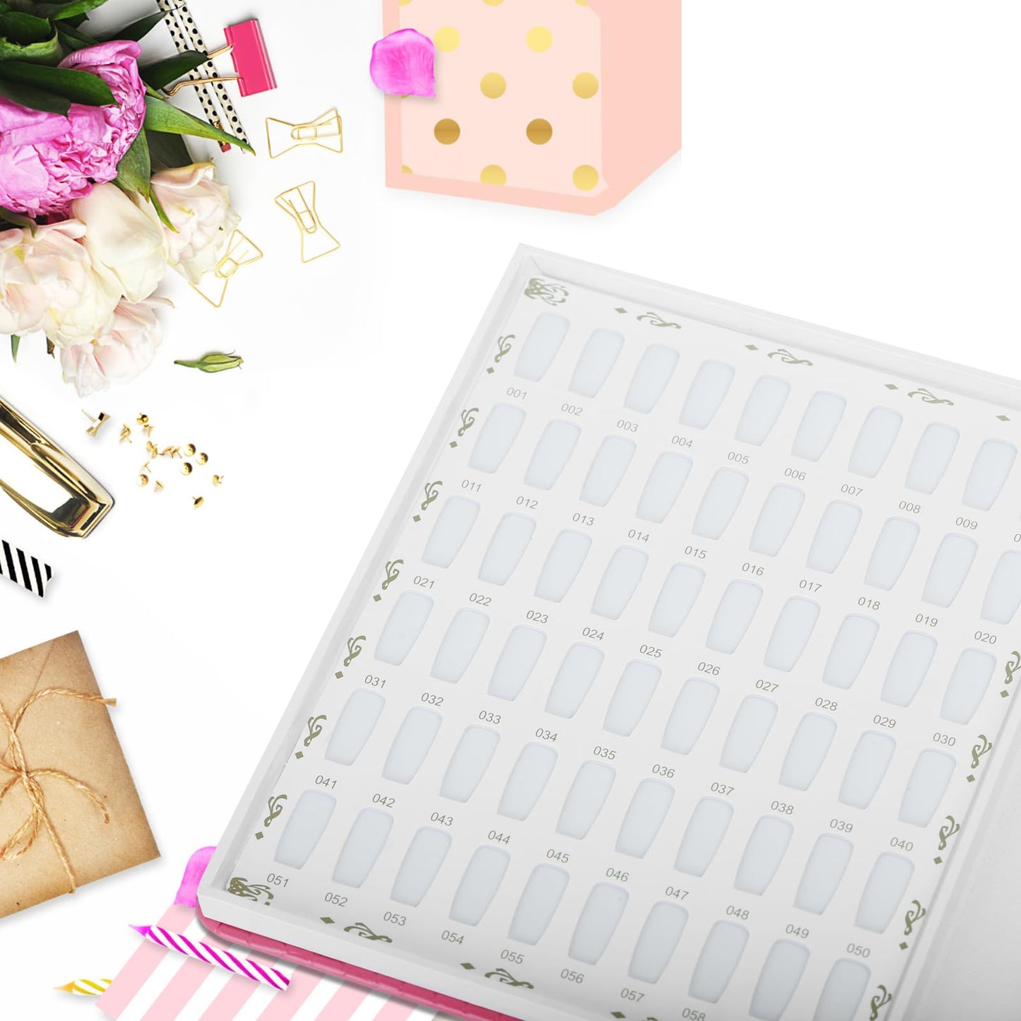 vnjaoi 120 Colors Nail Swatches Book with 240 Nail Tips and Number Labels Leather Nail Gel Polish Display Book Nail Painting Practice Design Board No Need Pasting, No Need Glue