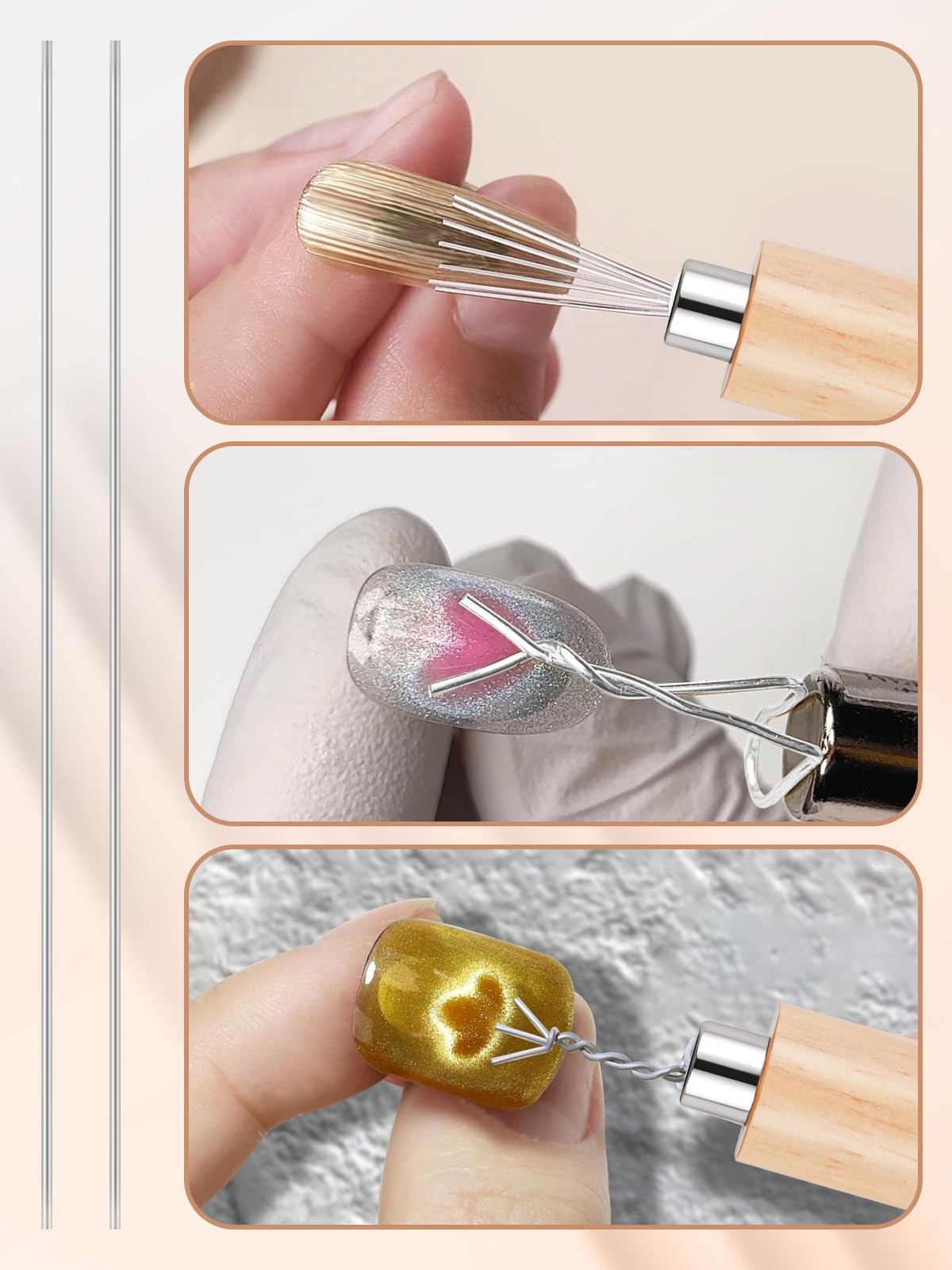 EBANKU 6 in 1 Cat Eye Nail Magnet Tool Set, Multifunctional Wooden Handle Nail Magnet, Heart Rabbit Shape Cat Eye Magnet for Nails, Magnet Pen with Steel Ball for French Nail Art DIY at Home