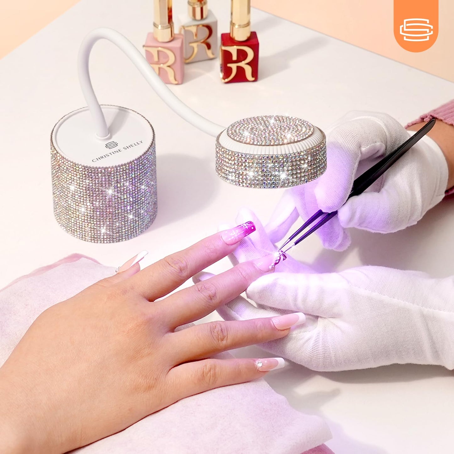 CHRISTINE SHELLY UV LED Nail Lamp, Mini UV Light for Gel Nails Polish, Rechargeable LED Flash Cure Nail Dryer, Quick Drying Goosenecks UV Nail Lamp for Home Nail Salon DIY Manicure, AB Diamond