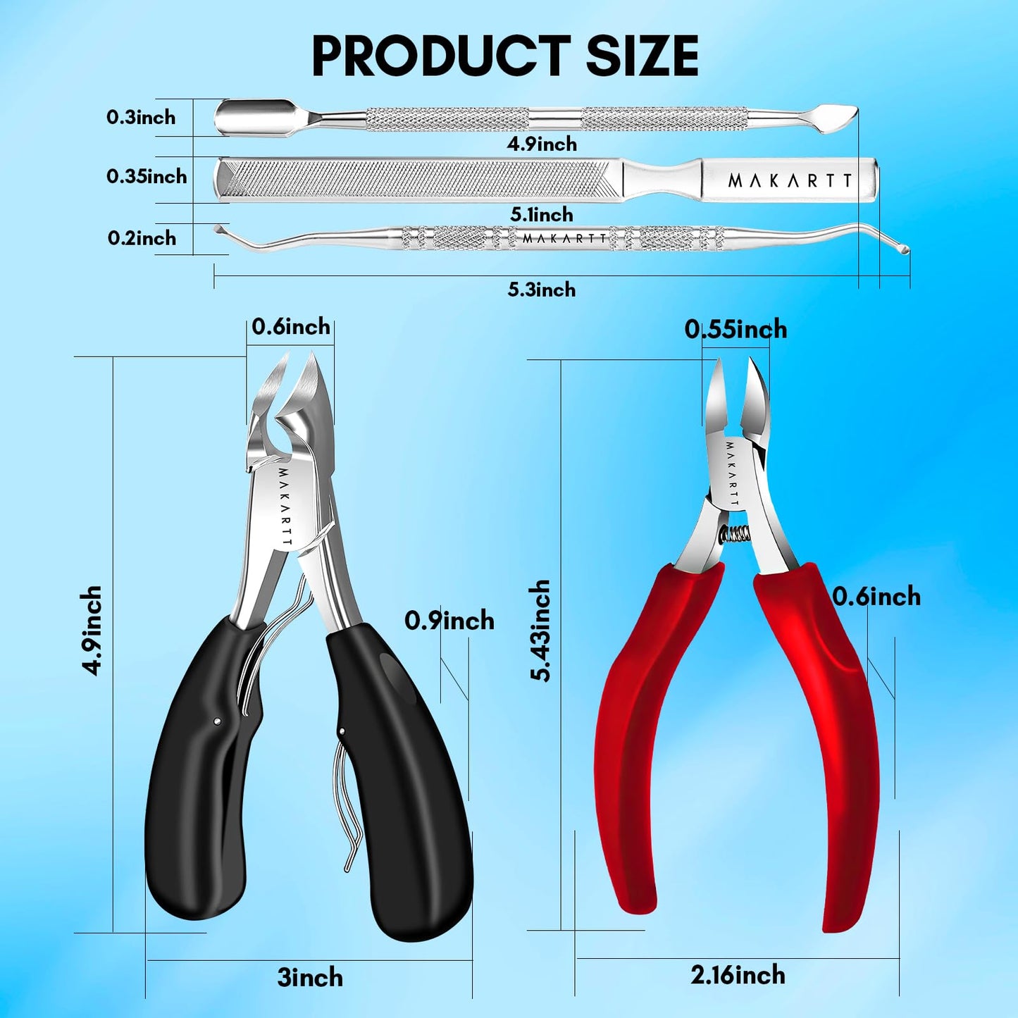 Makartt Toenail Clippers, 5-in-1 Stainless Steel Nail Clipper Set for Thick or Ingrown Toenails, Professional Removal Kit for Men, Women & Seniors