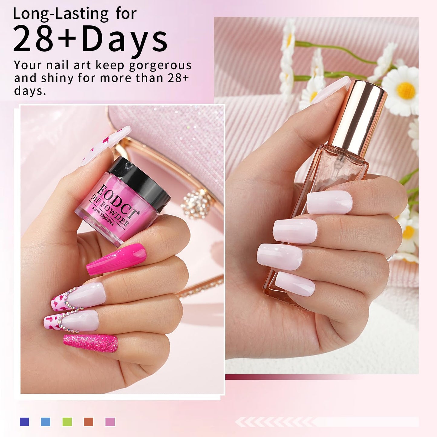 Eodci 12 Colors Nail Dip Powder Set, Hot Pink Blue Purple White Dipping Powder Kit, Shimmering Nude Glitter Nail Art Manicure Salon DIY for Daily at Home Party Gifts for Women