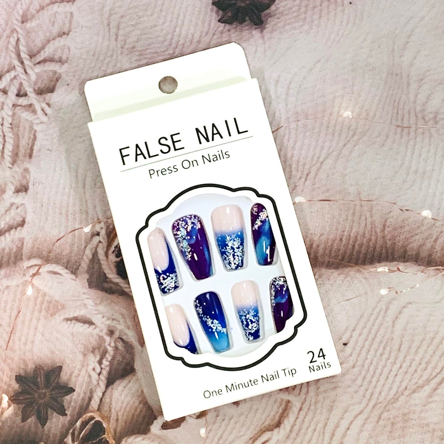Vezocim Press on Nails Square Purple Gradient Glossy Full Cover Medium Acrylic Square False Nails with Rhinestone Designs Artificial Coffin Fake Nails Glue on Fingernails with Charm for Women
