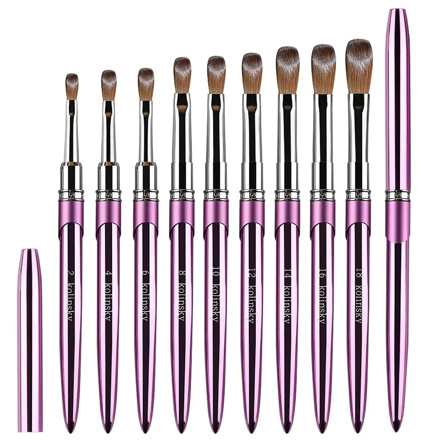 100% Pure Kolinsky Acrylic Nail Brush Size 12, Hair Acrylic Crystal Chrome Purple with Silver Ferrule Round Shaped for Women Girls Manicure Tools Accessories