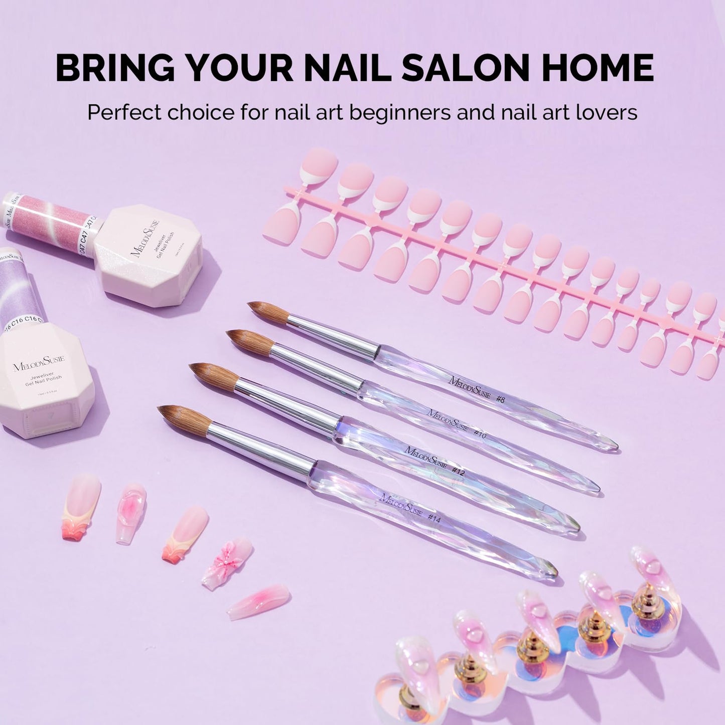 MelodySusie Kolinsky Acrylic Nail Brush, 100% Pure Kolinsky Hair, Professional Nail Brush for Acrylic Powder Nail Extension and 3D Nail Carving, for DIY Home Salon, Size 8