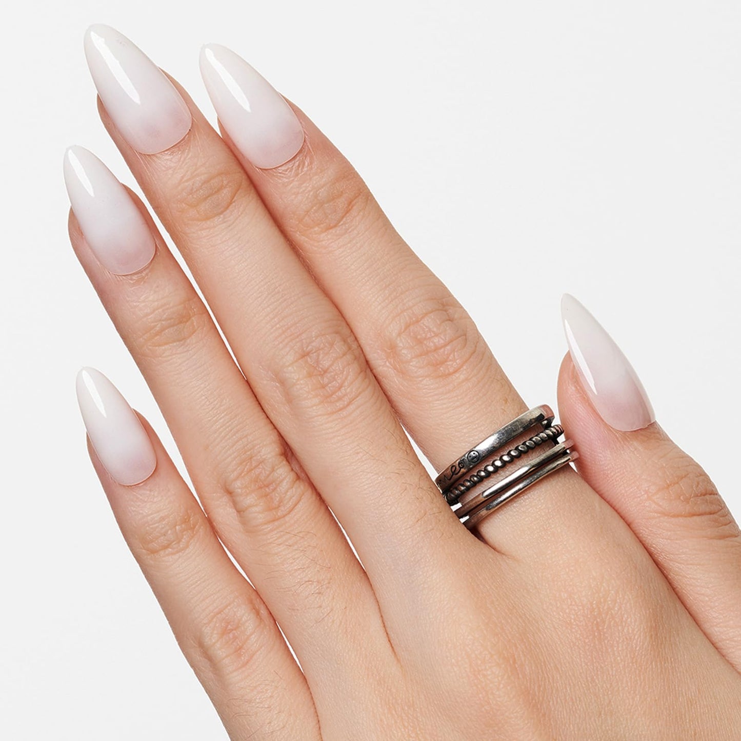GLAMERMAID Press on Nails Medium Almond, White Ombre Gel False Nails, Glossy Short Stiletto Nude Glue on Nails Kit for Women, Reusable Short Oval Stick on Acrylic UV Finish Fake Nails Manicure Set