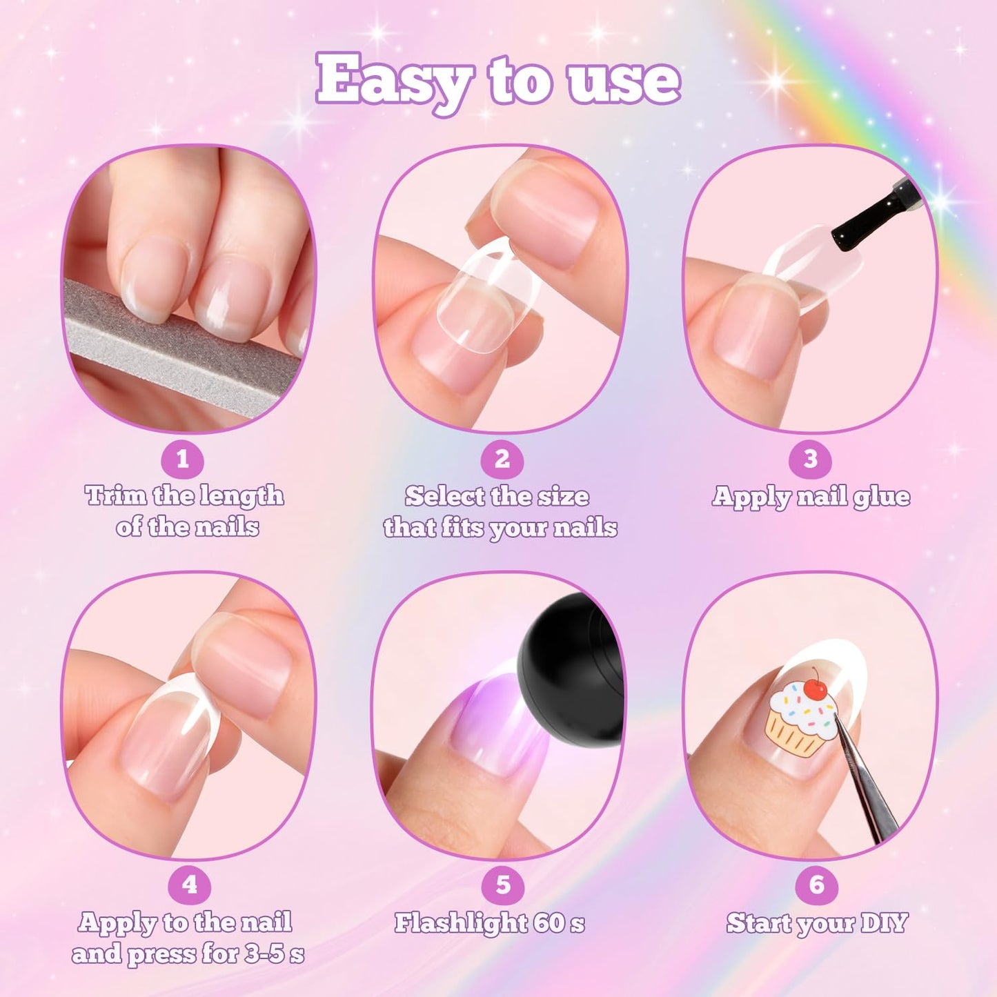 krofaue UV Nail Lamp Kit – Portable Rechargeable Mini Handheld Nail Light with Stand & 120pcs Kids French Tip Press On Nails, Extra Short Almond Soft Gel Nail Tips for DIY Nail Art, Home, Travel