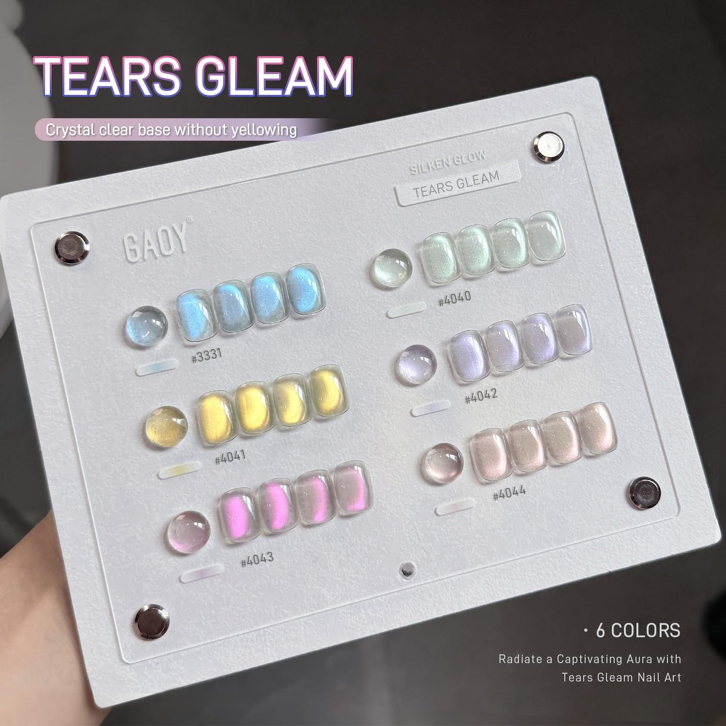 GAOY Cat Eye Gel Nail Polish Set, 6 Colors Glitter Blue Mermaid Holographic Translucent Cat Eye with Magnet, Soak Off UV Gel for Nail Art, Tears Gleam
