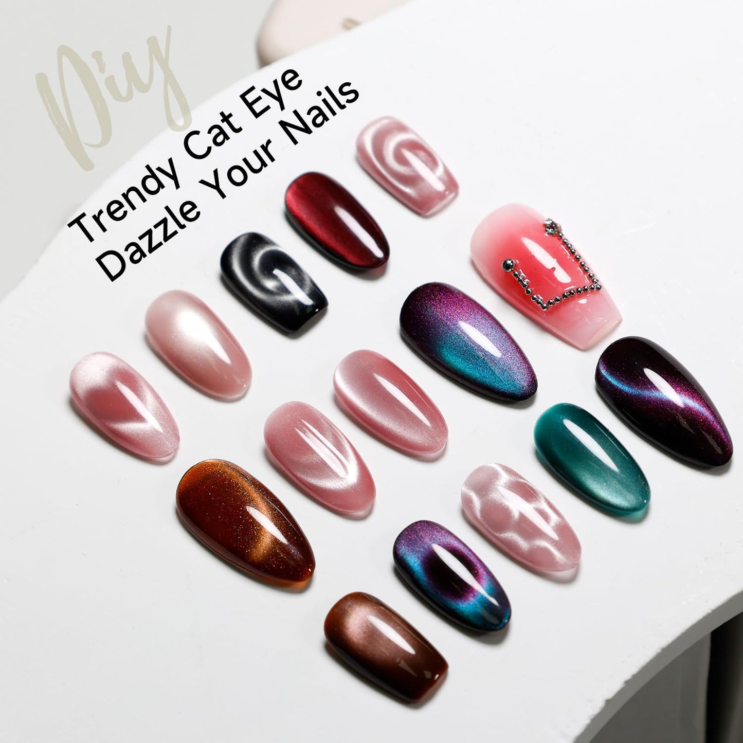 JODSONE Cat Eye Magnet Set for Nails,3-in-1 Cylinder Cat Eye Magnet with Ball Magnets, Magnetic Nail Art Pen, French & Black Hole Metal Nail Art Guides for Cat Eye Gel Polish