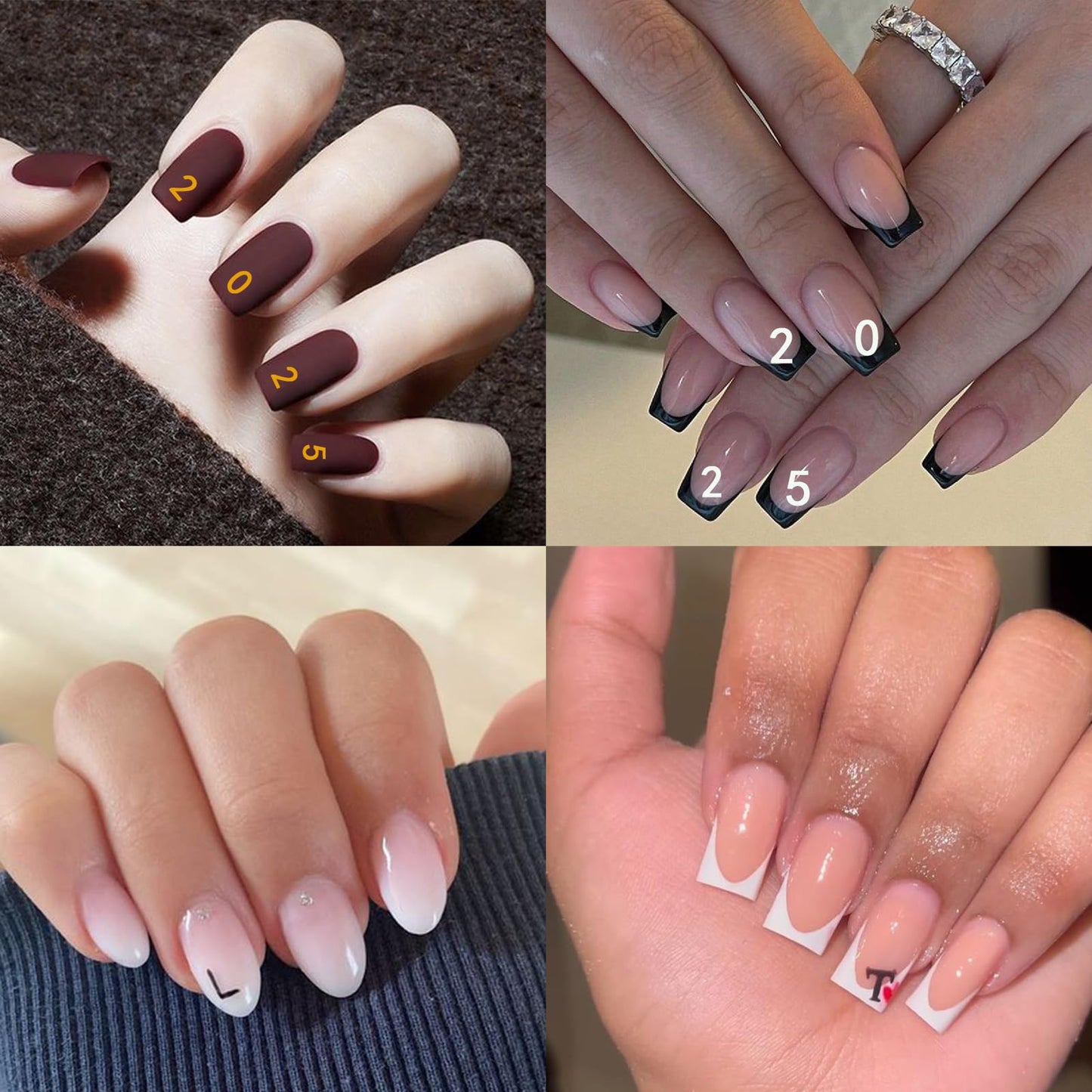 8 Sheets Holographic Digital Letter Nail Art Stickers 3D Self-Adhesive Black and White Letter Nail Stickers Gold and Silver English Characters Design Nail Supplies Women DIY Nail Art Decoration