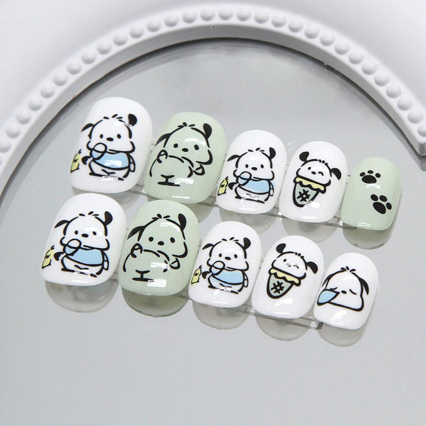 Generic 24PCS Dog Short Press on Nails,White Press on Nails Short for Girls and Women,Fake Nails Kit with Glue Jelly Glue Stick Mini File and Wet Wipes