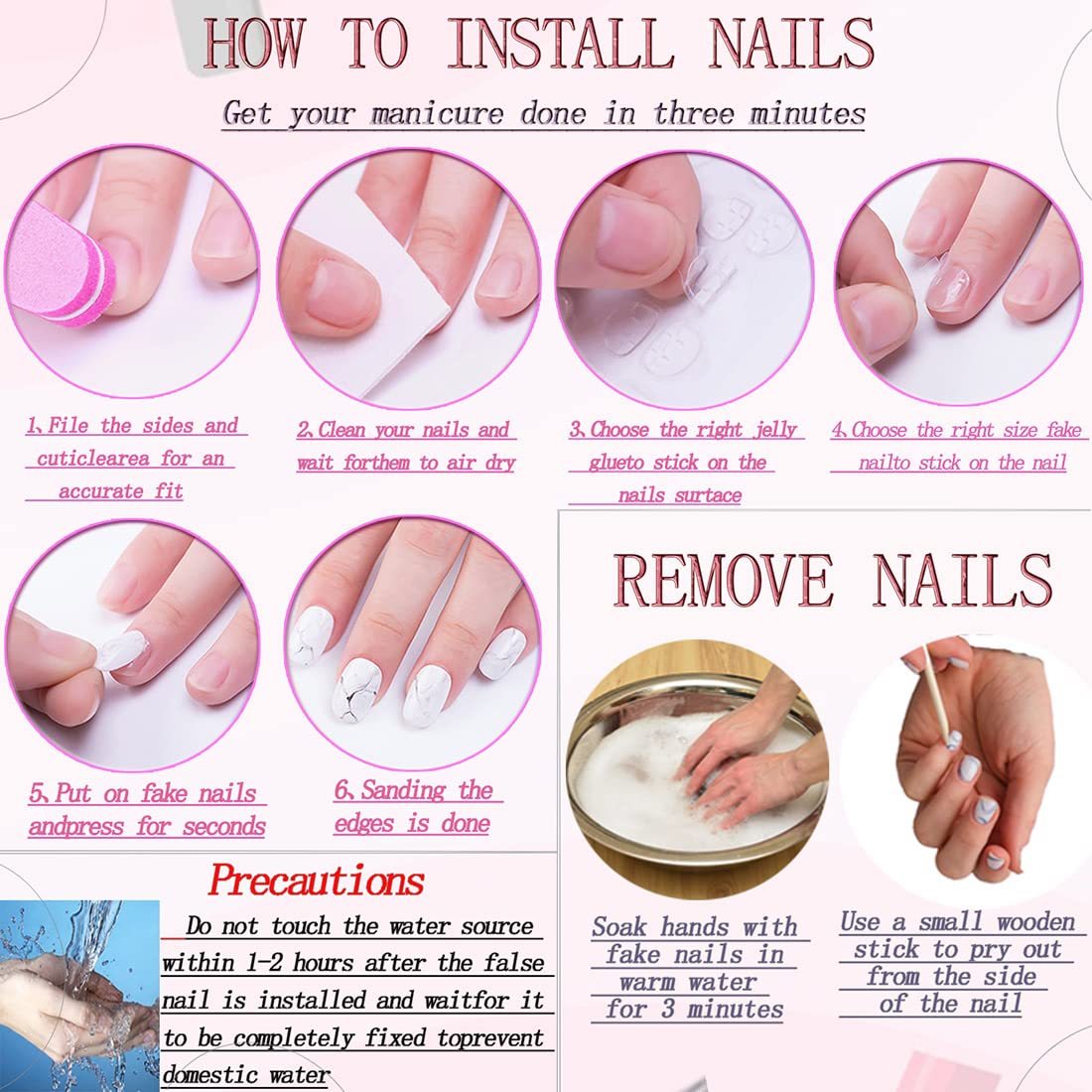 RUOKEXIN Long Nail Press ons Square Press on Nails White French Fake Nails Nude Full Cover False Nails with 3D Flower Butterfly Designs Sparkly Glue on Nails Fall Winter Stick on Nails for Women 24Pcs
