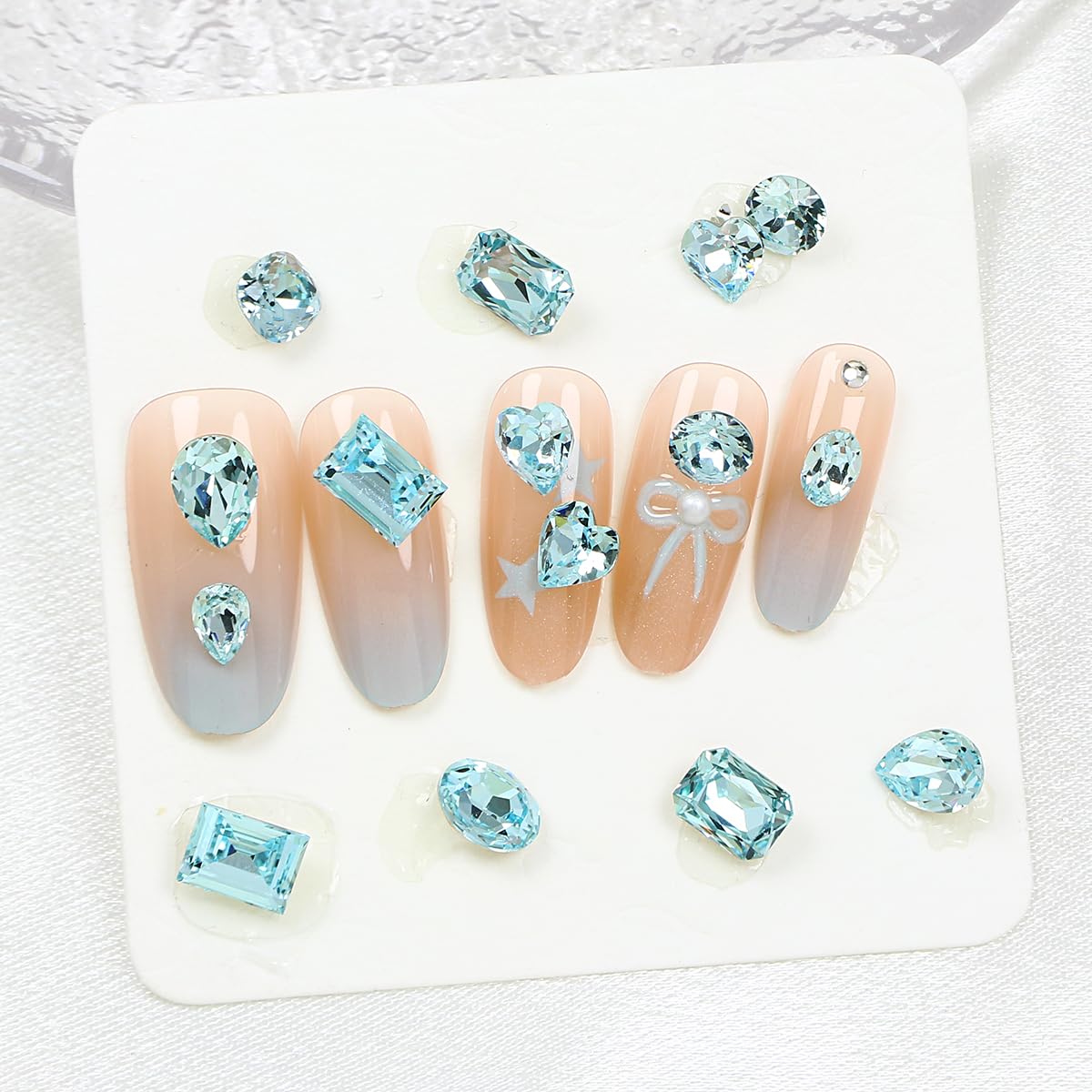 DONGZHOU 72pcs Mix Shape Nail Art Rhinestone,7 Styles Glass Nail Rhinestones Pointback Nail Gems Shiny 3D Nail Charms for Nail DIY Decorations Crafts,Aquamarine