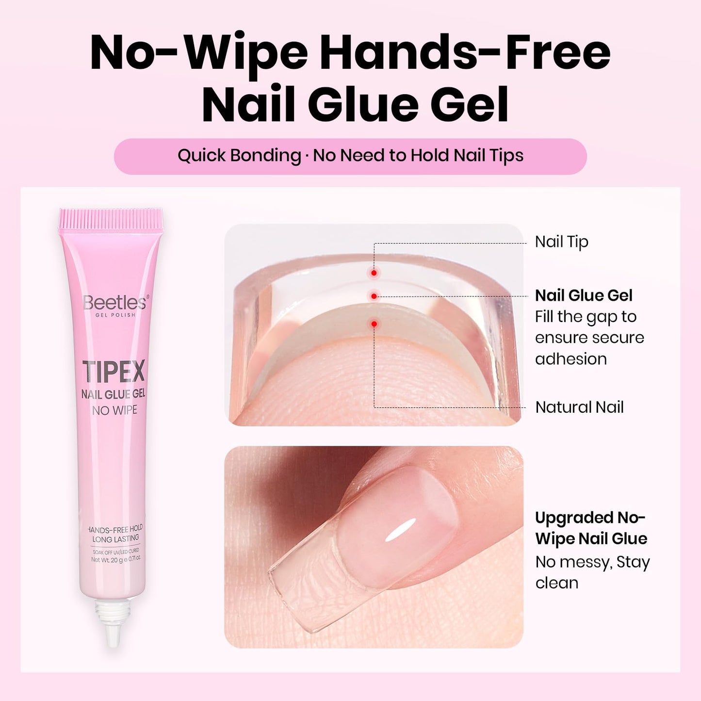 Beetles Tipex Lite Nail Tips Kit with Dehydrator & Primer, Short Square Full Cover Clear Nails 256PCS 16 Sizes, Mini UV Lamp, 20g Solid Nail Glue, Base & Top Coat, All-in-One Nail Starter Kit