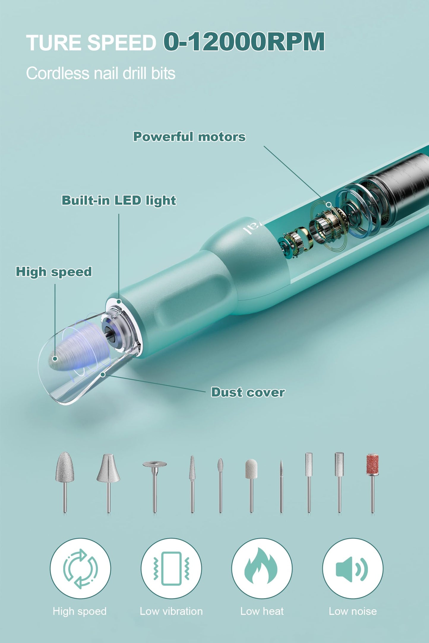 Cordless Electric Nail Drill Machine Professional for Acrylic Gel Nails, E-File for Manicure and Pedicure for Foot Portable Manicure Tool with Storage Bag