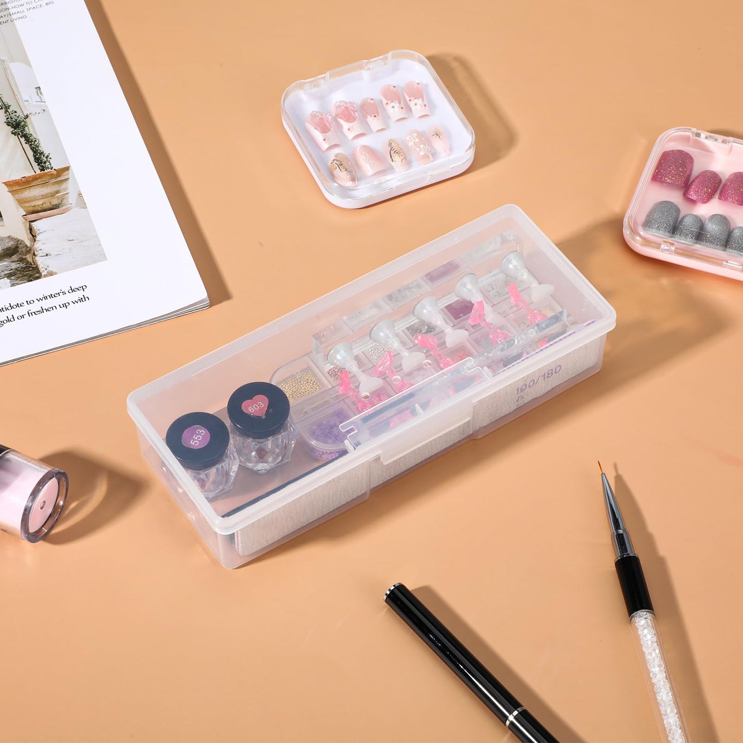 Lemecima 12Pcs Clear Manicure Tool Box, Personal Nail Box Storage Case for Organizing, Plastic Nail Tool Box for Manicure Pedicure Kit