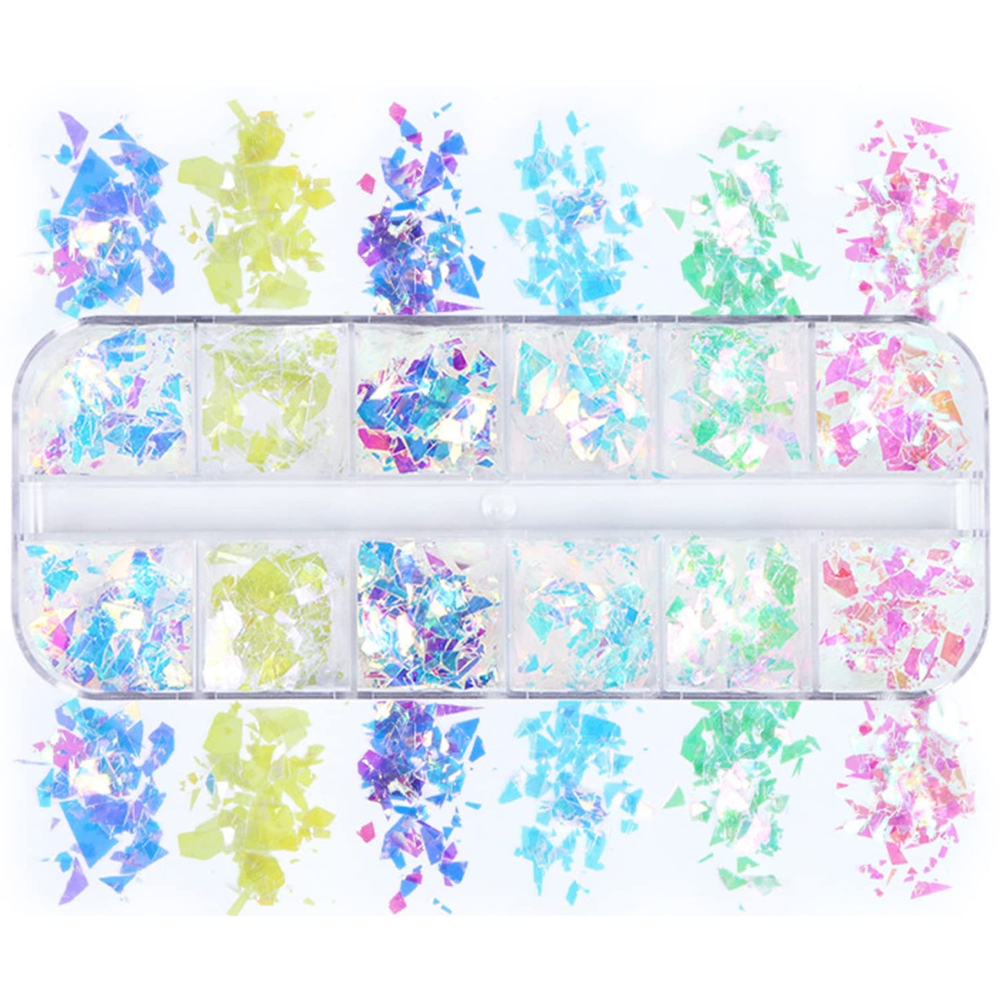 Iridescent Glitter Nail Art Sequins, Holographic 3D Irregular Ultra Thin Nail Art Glitter Flakes Design, Shiny Mermaid Nail Glitter Slices Resin Acrylic Supplies for Women Girls Manicure Decorations