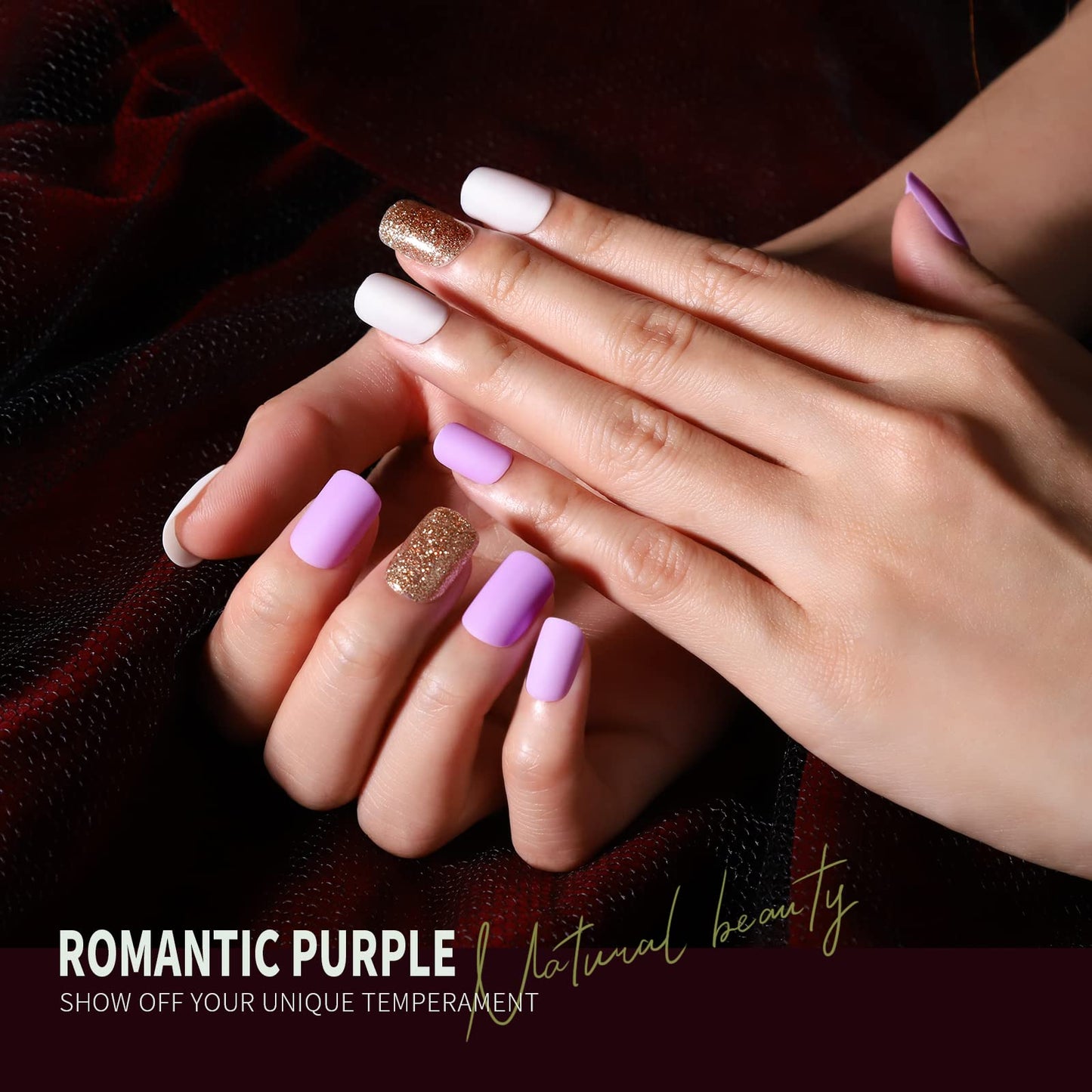 Teenitor Matte Acrylic Short Square Fake Nails, 360Pcs Full Cover, Glitter Press-On False Nails