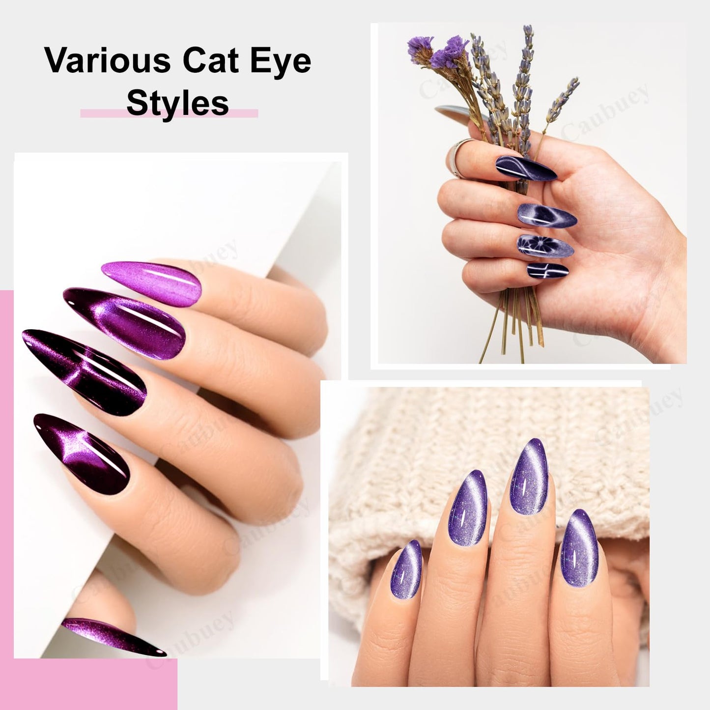 Caubuey 6 in 1 Nail Magnet, Multifunctional Cat Eye Gel Nail Polish Magnet with Silicone Protective Case, Magnetic Nail Polish Magnets, Nail Art Design Tools Home Salon DIY, Pink