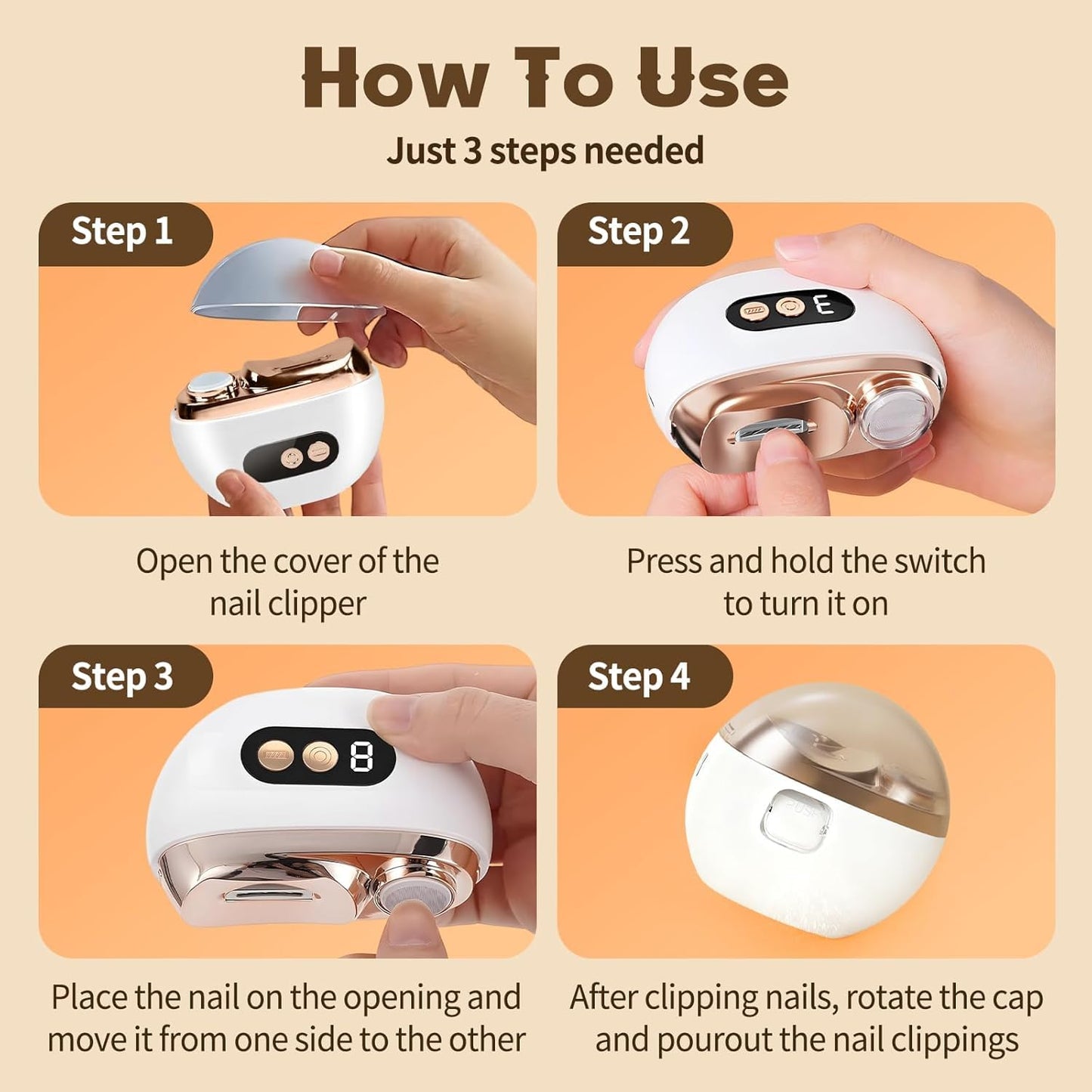 Electric Nail Clippers, Upgraded 3 in 1 Electric Toenail Clippers for Seniors with 3 Speed Levels, Polishing Automatic Toenail Clippers with Light for Men/Seniors/Adult (White)