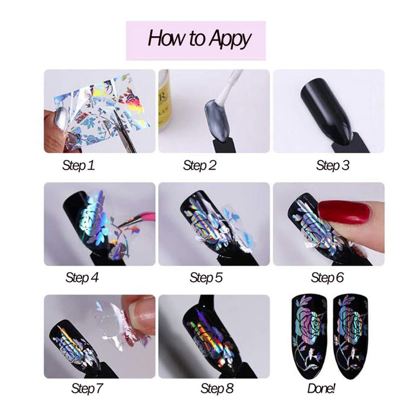 AddFavor 30 Roll Nail Foil Transfer Sheets Holographic Colorful Flower Geometric Nail Foil Decals AB Iridescent Nail Art Stickers for Women Girls Manicure Design