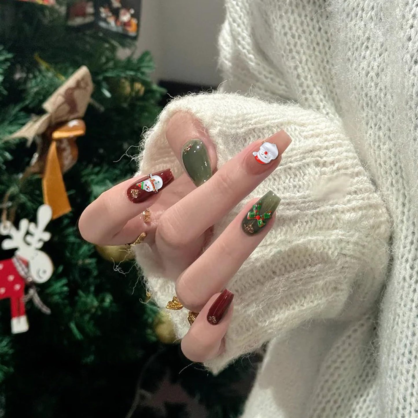 Christmas Nail Charms, 24 Girds Red Green Pearls Rhinestones Nail Art Charms, Santa Xmas Tree Nail Diamonds for Christmas Winter Holiday DIY Manicure Decor Craft Making