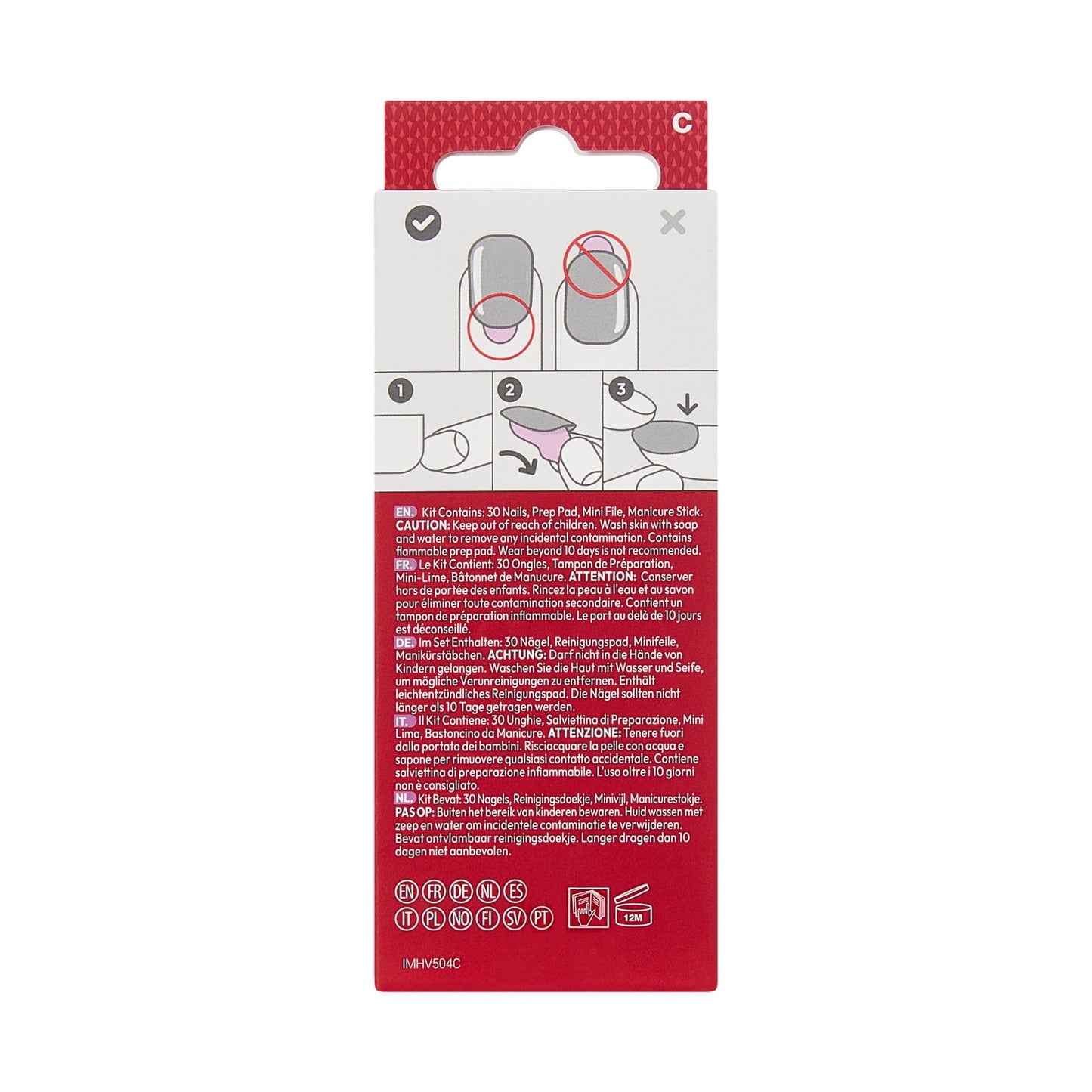 KISS imPRESS Holiday Press On Nails, ‘Santa Baby’, Red, Short Squoval, Improved Super Hold Adhesive, 30 Fake Nails, Prep Pad, Mini Nail File, & Manicure Stick