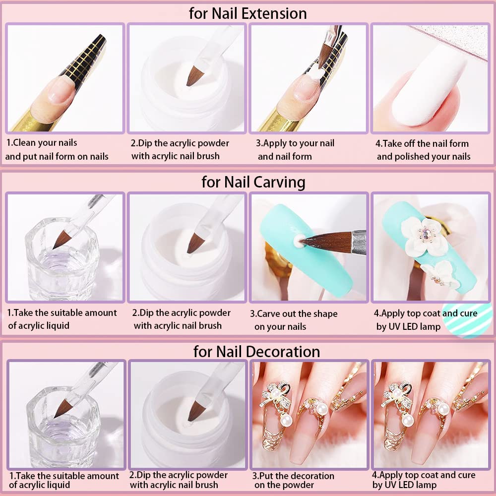 Acrylic Nail Kit for Beginners with Everything Nails Acrylic Set with Drill Nail Lamp Acrylic Powder Glitter Decorations Rhinstones Tools for Women Home Salon