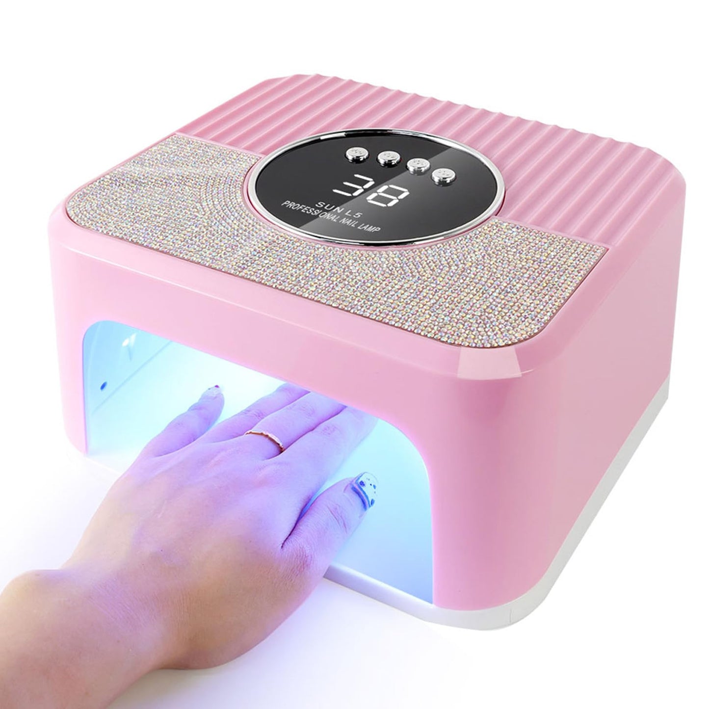 WEATAEDE UV LED Nail Lamp 268W Gel Nail Light Nail Polish UV Dryer with 4 Timer Setting Quick Dry Nail Curing Tools for Salon & Home with 1 Contain Buff Nail Buffer Block(Pink)