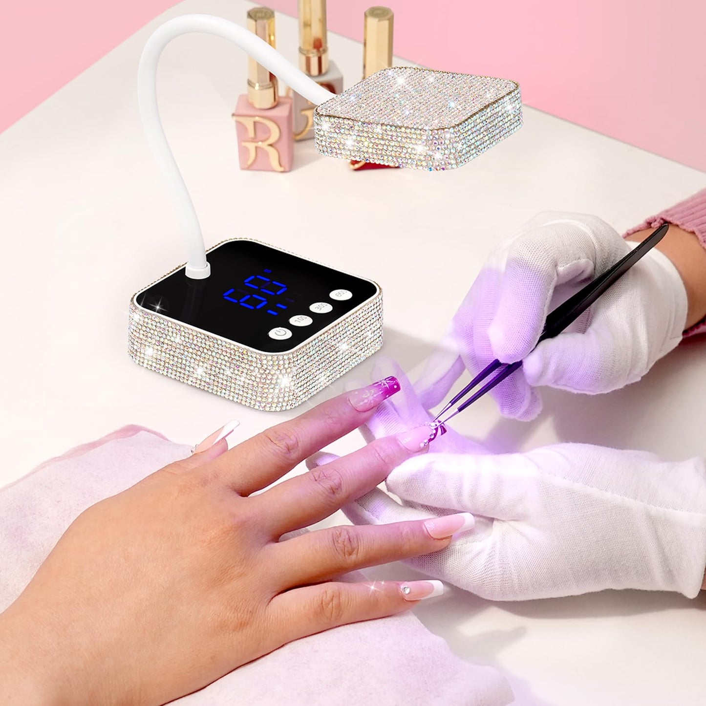 CHRISTINE SHELLY UV LED Nail Lamp, Mini UV Light for Gel Nails Polish, Rechargeable with 4 Timers, Nail Dryer, Quick Drying Cordless Goosenecks Home Nail Salon DIY Manicure (M9-White Diamond)