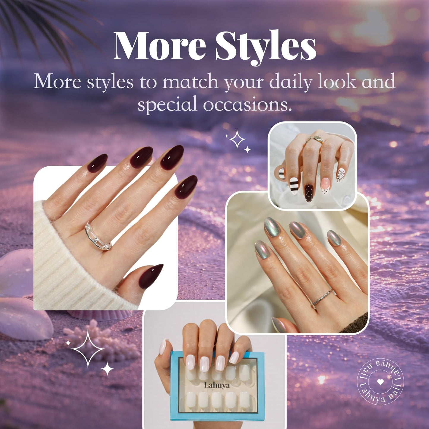 LAHUYA Press On Nails – Cocoa Bordeaux | Nail Artist Designed Short Almond Fake Nails with Dark Cocoa Red Glossy Finish, 15 Sizes – 30 Nails Kit with Glue