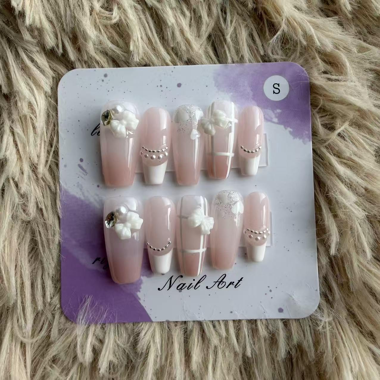 Handmade Wearing Armor Light Pink High end Style Atmosphere Bow 3D Relief Nail Patch Small Size