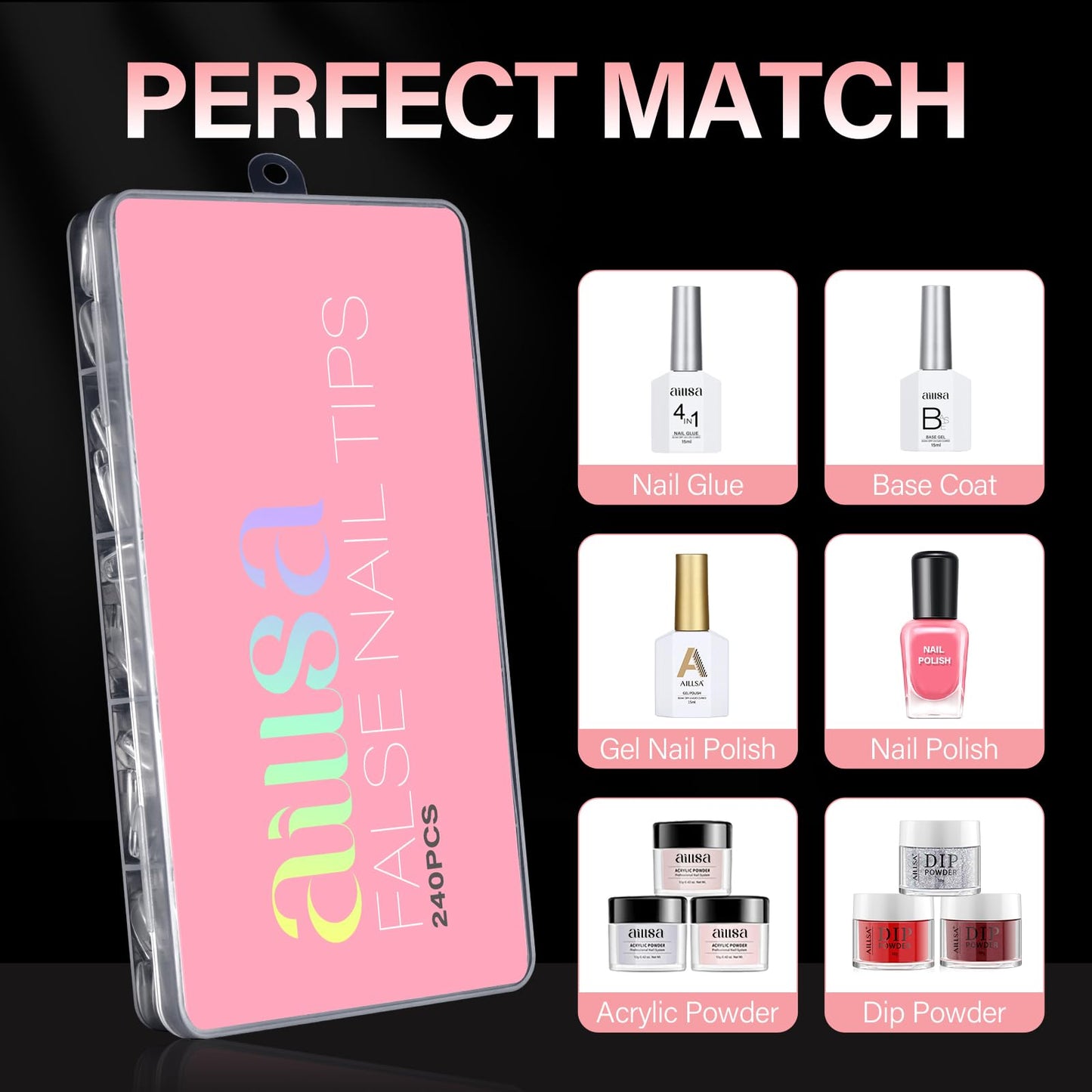 AILLSA Extra Short Square Nail Tips - 240pcs Thickened Pre-filed False Nail Tips Half Matte Nails Tips, Fake Nails for Gift