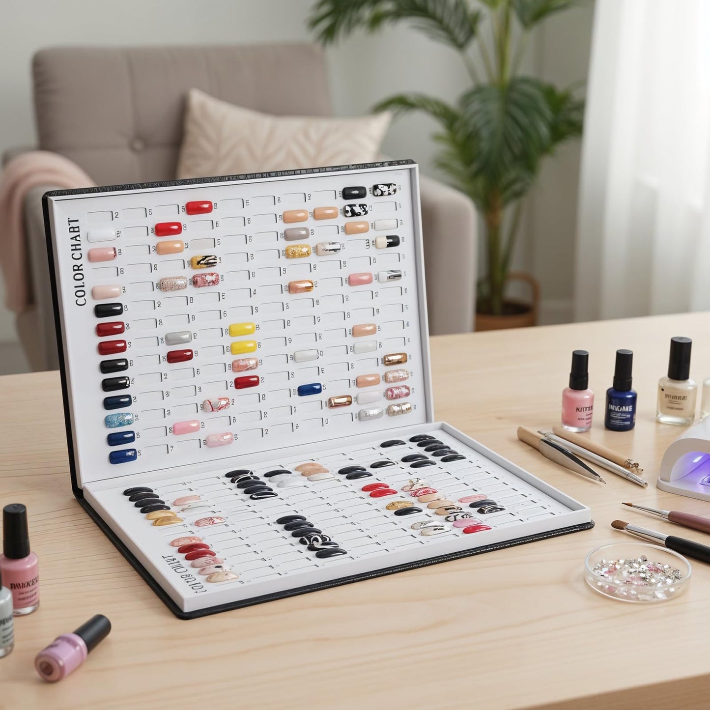 Xosjska 308 Nail Color Display Book Nail Swatch, Black Nail-Gel Polish Display Card Book Professional Salon Fingernail Art Booklet with 240 Practice Tips and 1-400 Number Labels, Black