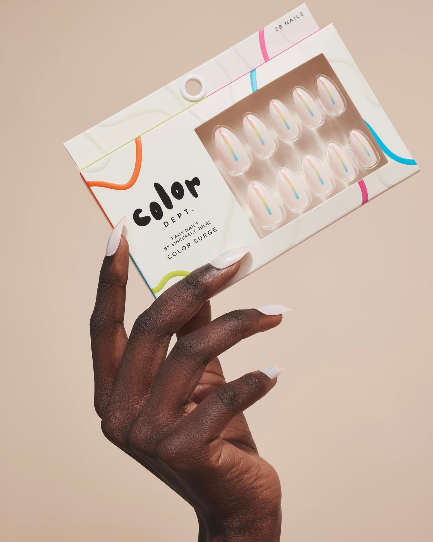 Color Dept Color Surge Faux Nails Short Almond Press On Nails with Pearl Iridescent Finish Rainbow Stripe Design Acrylic Nail Kit for Girls Women