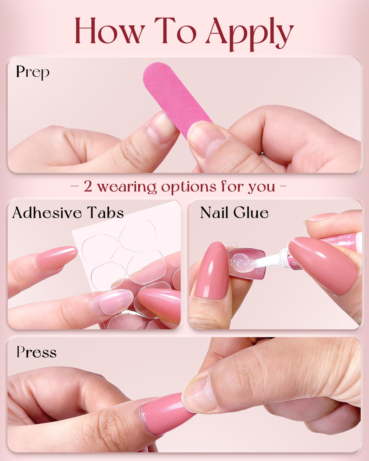 Buleens Valentine’s Medium Almond Press on Nails for Date-Pink Hearts and Lips Handmade Fake Nail for Women, Stylish outfits Gifts for Girls,15 Sizes, 30 Kits with Glue