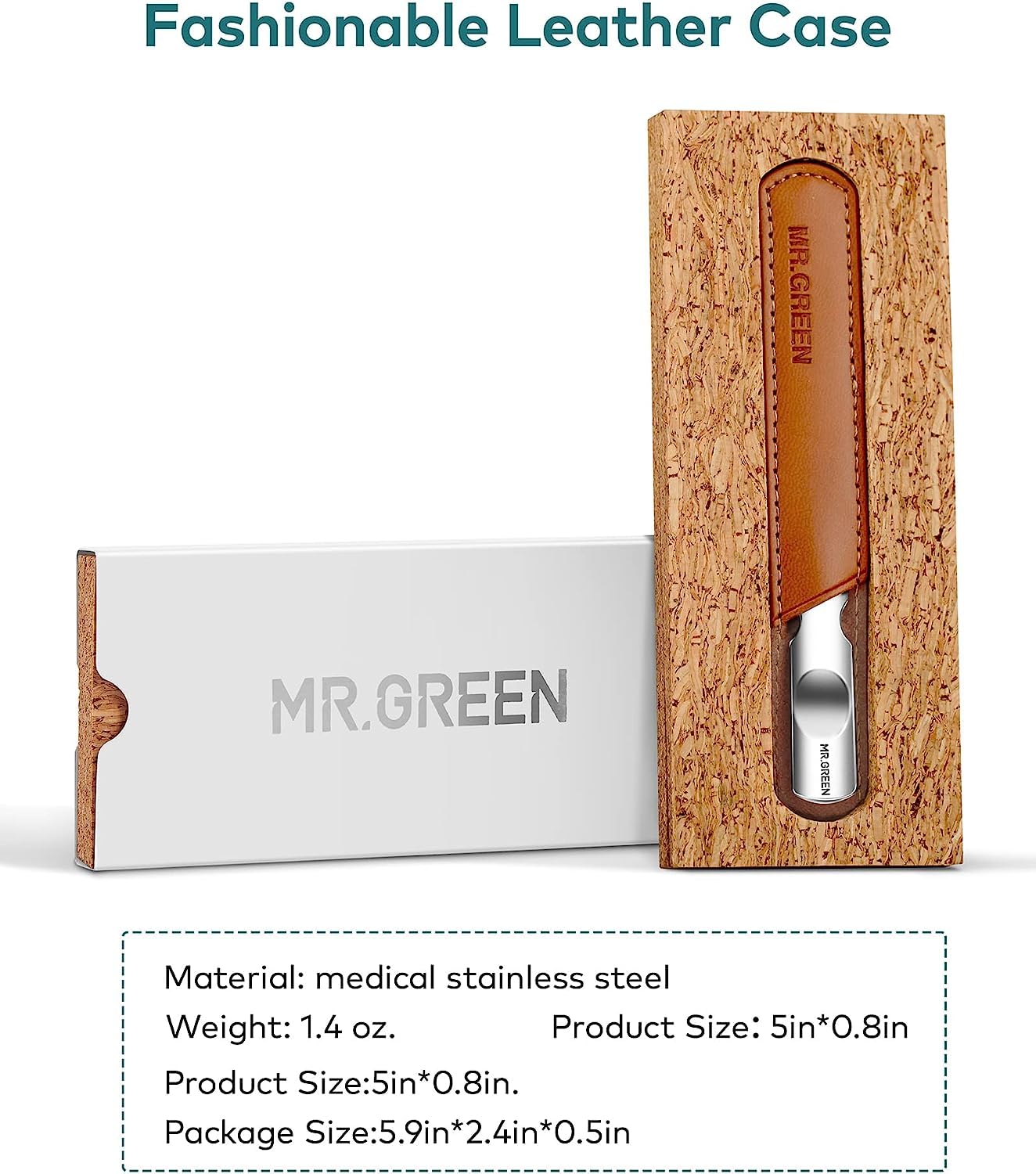 MR.GREEN Stainless Steel Nail File with Anti-Slip Handle and Leather Case, Double Sided and Files Nails Easily for Men and Woman