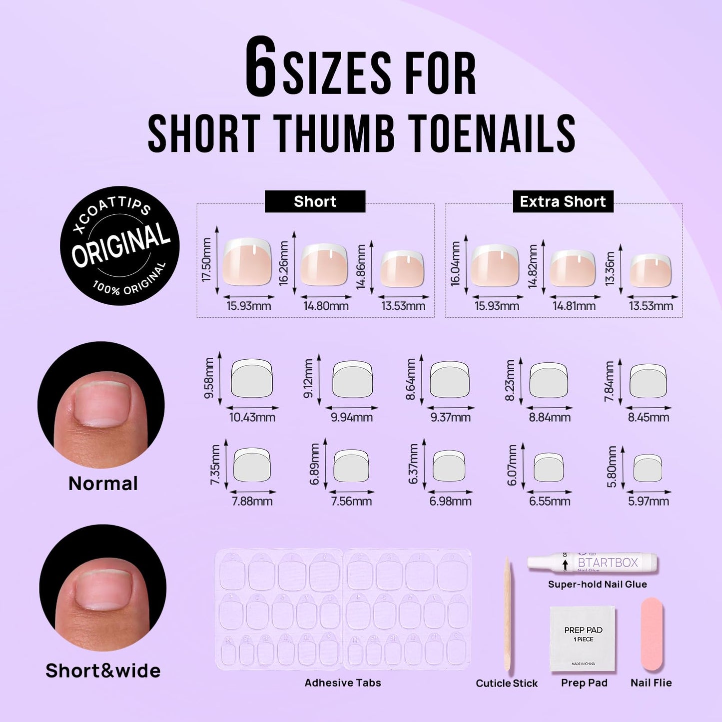 BTArtbox French Tip Press on Nails Toenails Short - Hope Hope & Mermaid