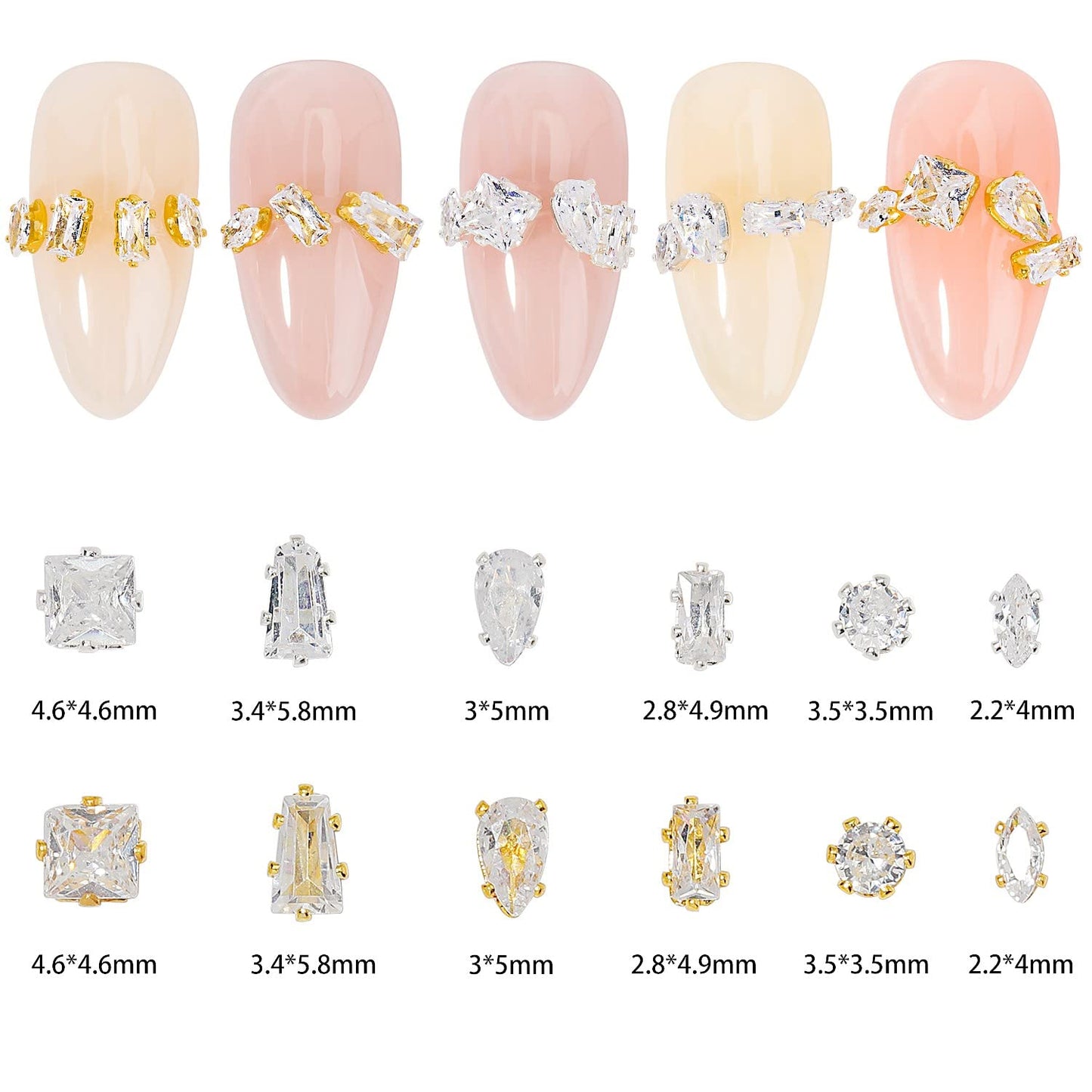 120Pcs Metal Nail Art Zircon Charms Gold Silver Sparkling Nail Charms Gems Rhinestones Glass Resin Jewelry Flatback Diamonds for Nail Art and Decoration DIY Manicure