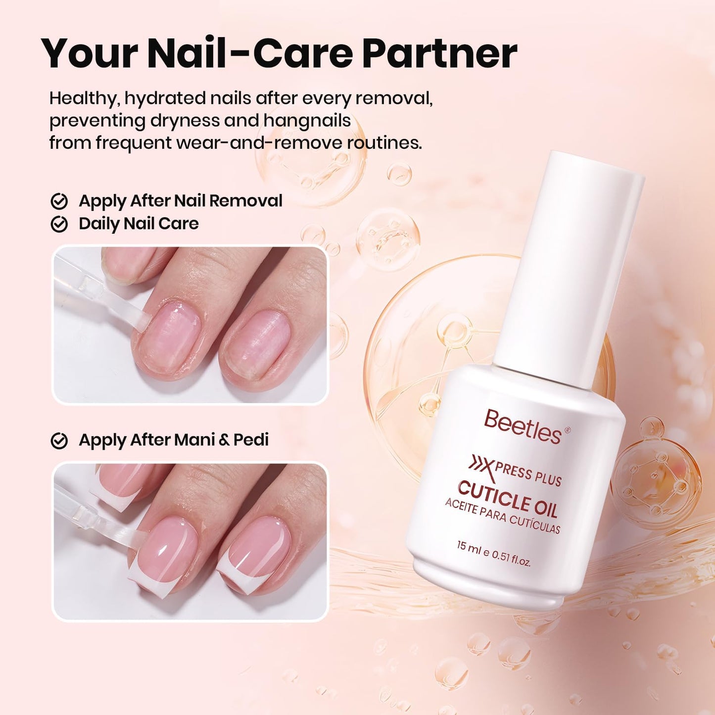 Beetles 4Pcs Press-On Nail Essential Kit, Fast Dry Nail Glue, Builder Top Coat, Nail Remover & Cuticle Oil Set, Complete System for Secure Wear, Easy Removal & Natural Nail Care